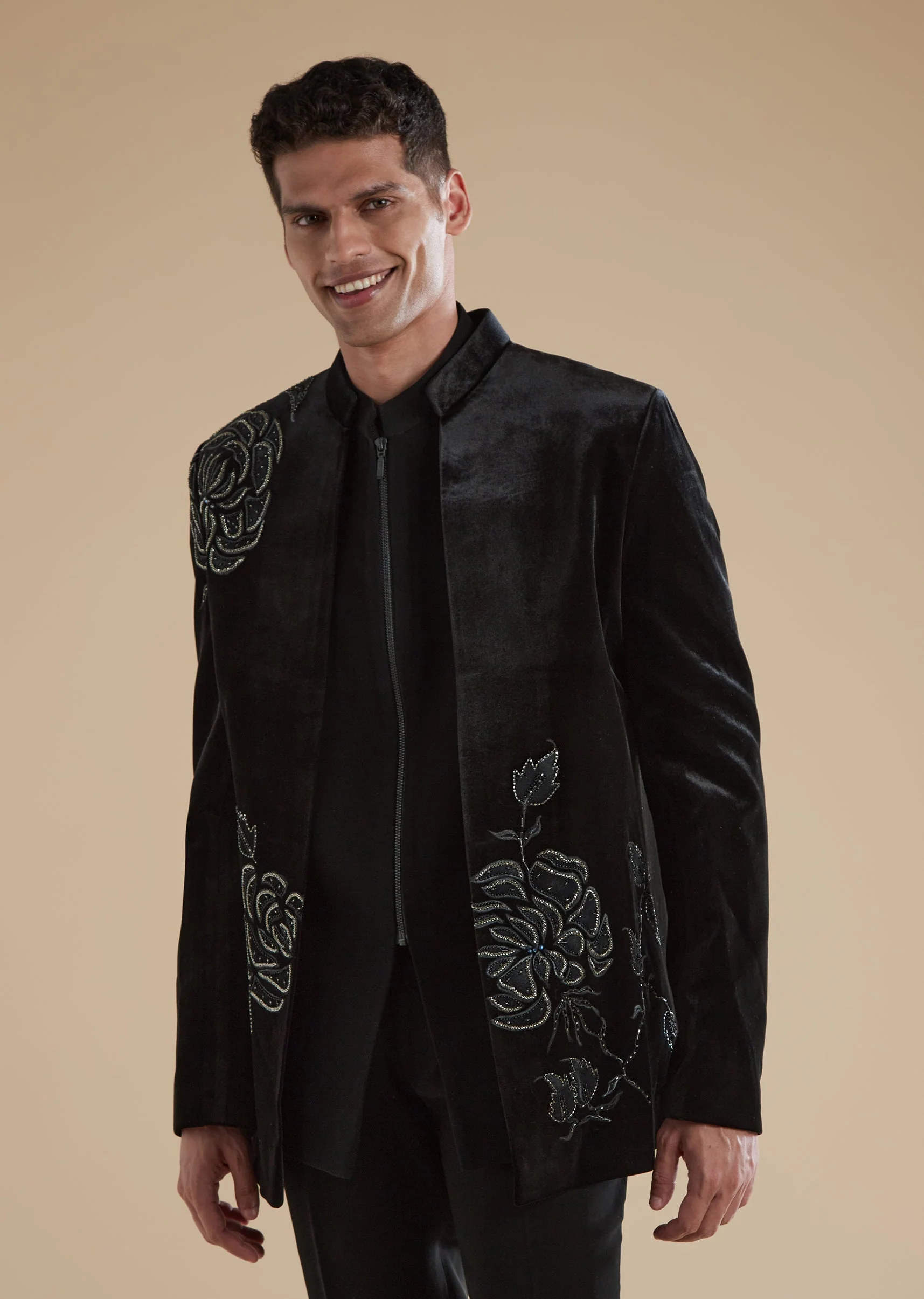 Black Velvet Mens Jodhpuris with Cut Dana Moti Detail Work - Image 4