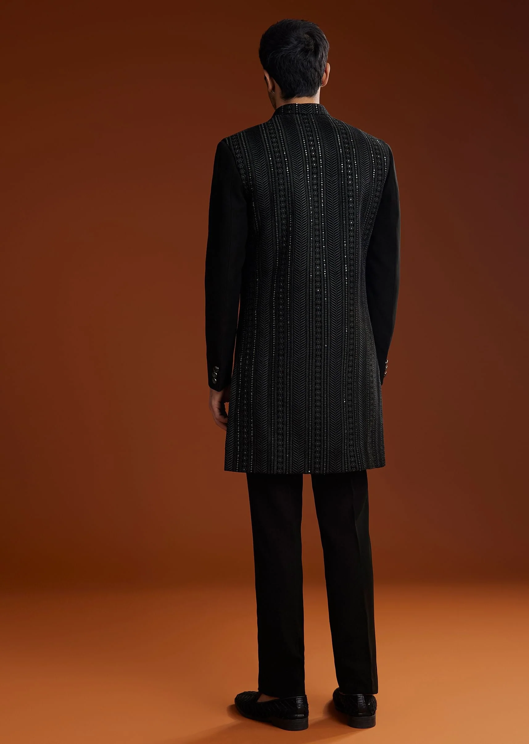 Black Velvet Open Indo Jacket Set With Embroidery - Image 5