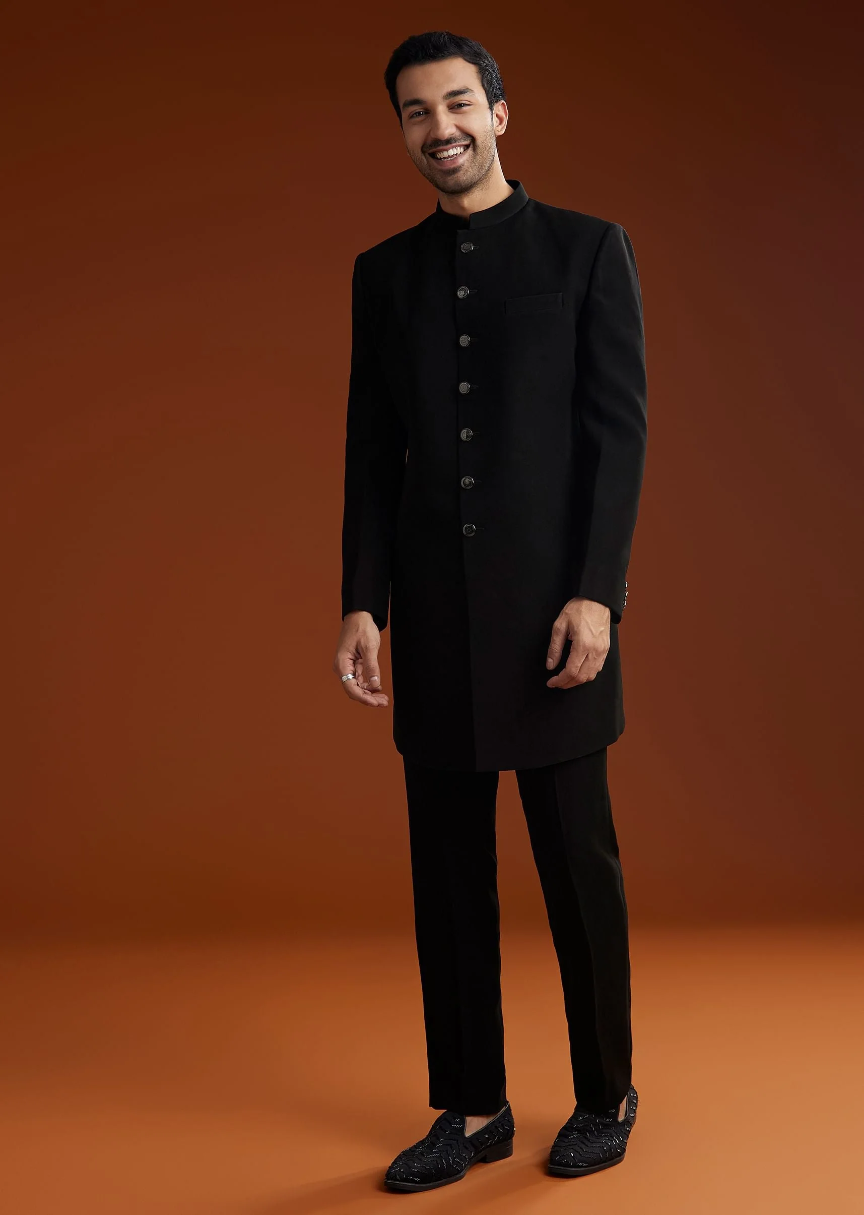 Black Velvet Open Indo Jacket Set With Embroidery - Image 6