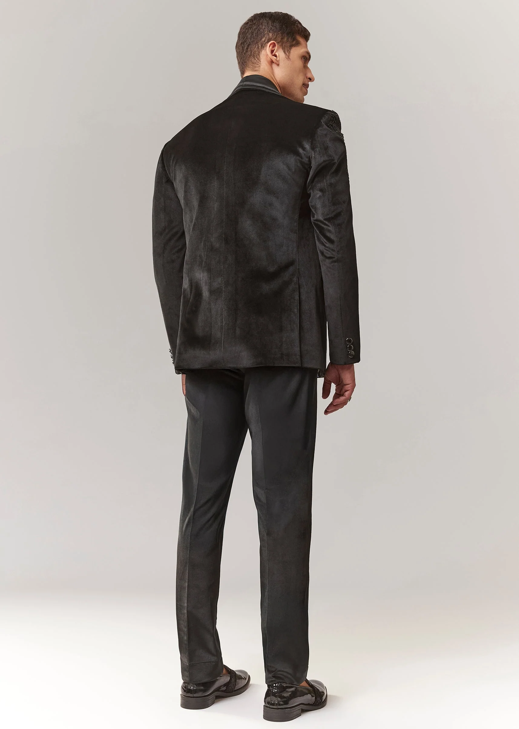 Black Velvet Tuxedo With Beads And Resham Work - Image 5