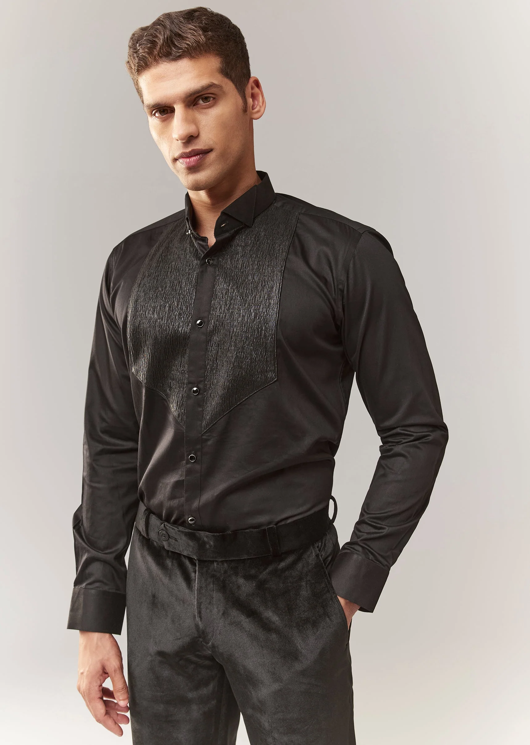 Black Velvet Tuxedo With Beads And Resham Work - Image 6
