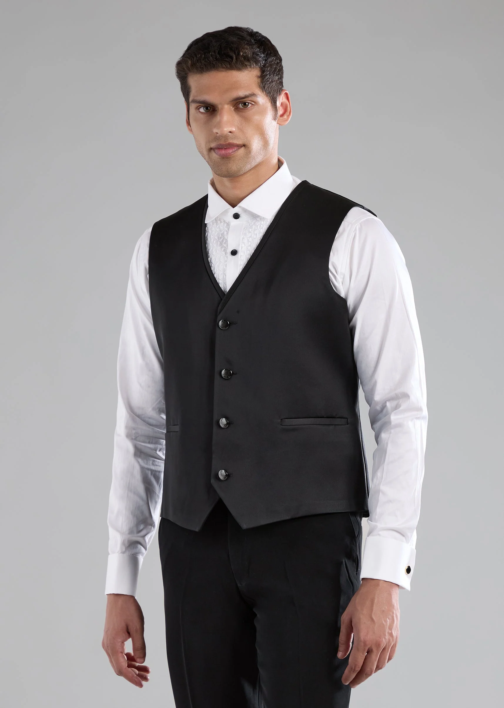 Black Velvet Tuxedo with Zardozi Embellished Detail - Image 6