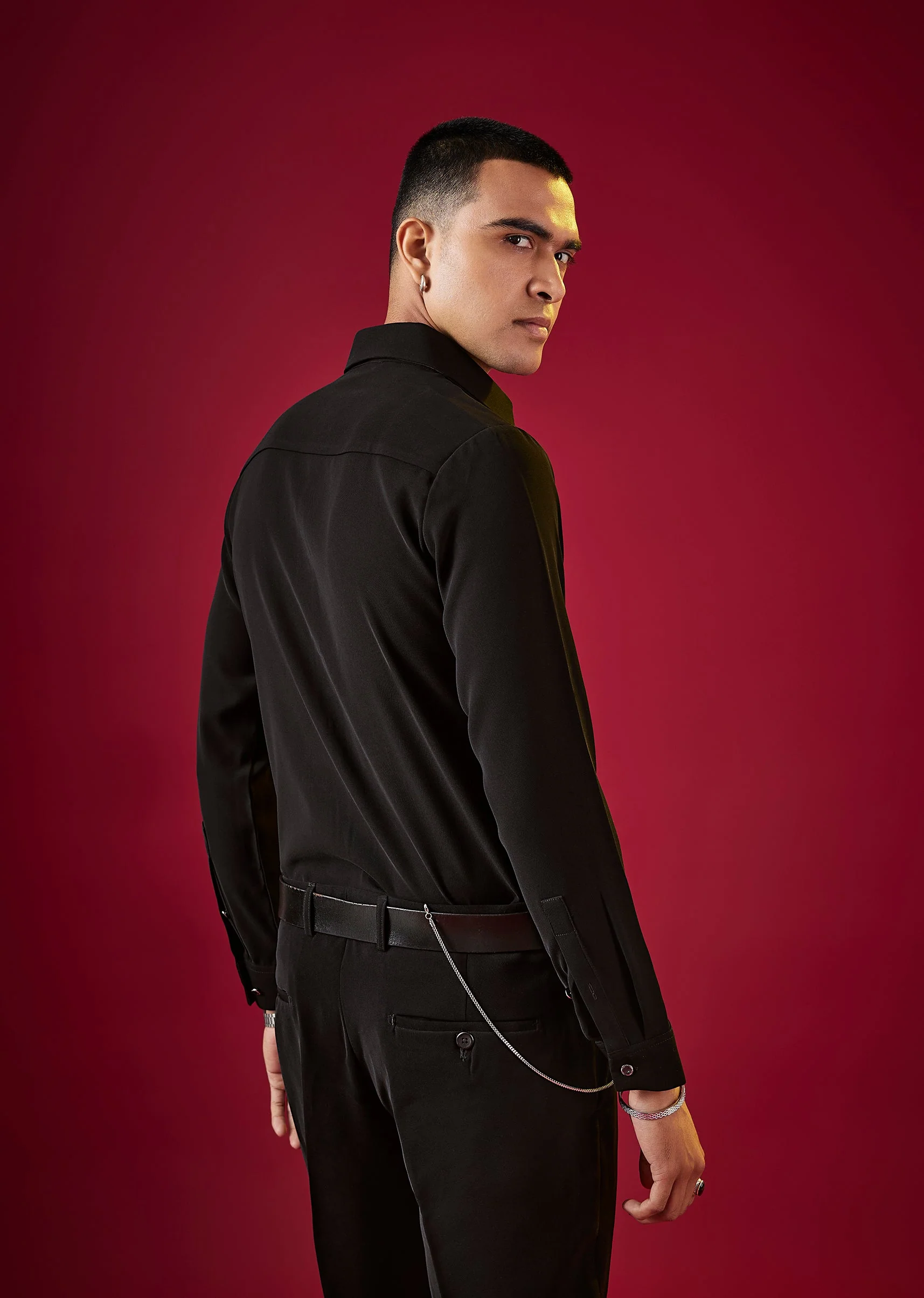 Black Viscose Cutdana Embroidered Mens Shirt - Image 5