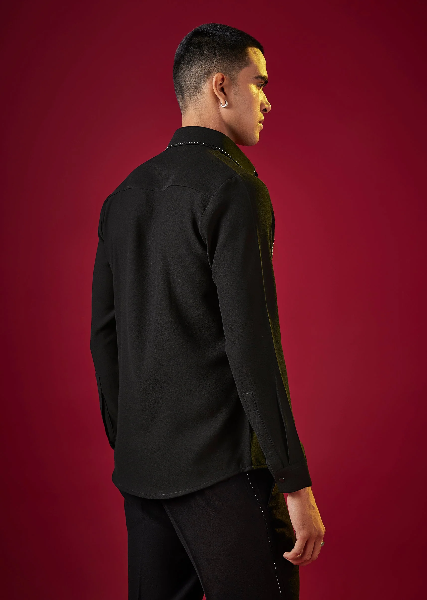 Black Viscose Resham Embroidered Mens Shirt - Image 5
