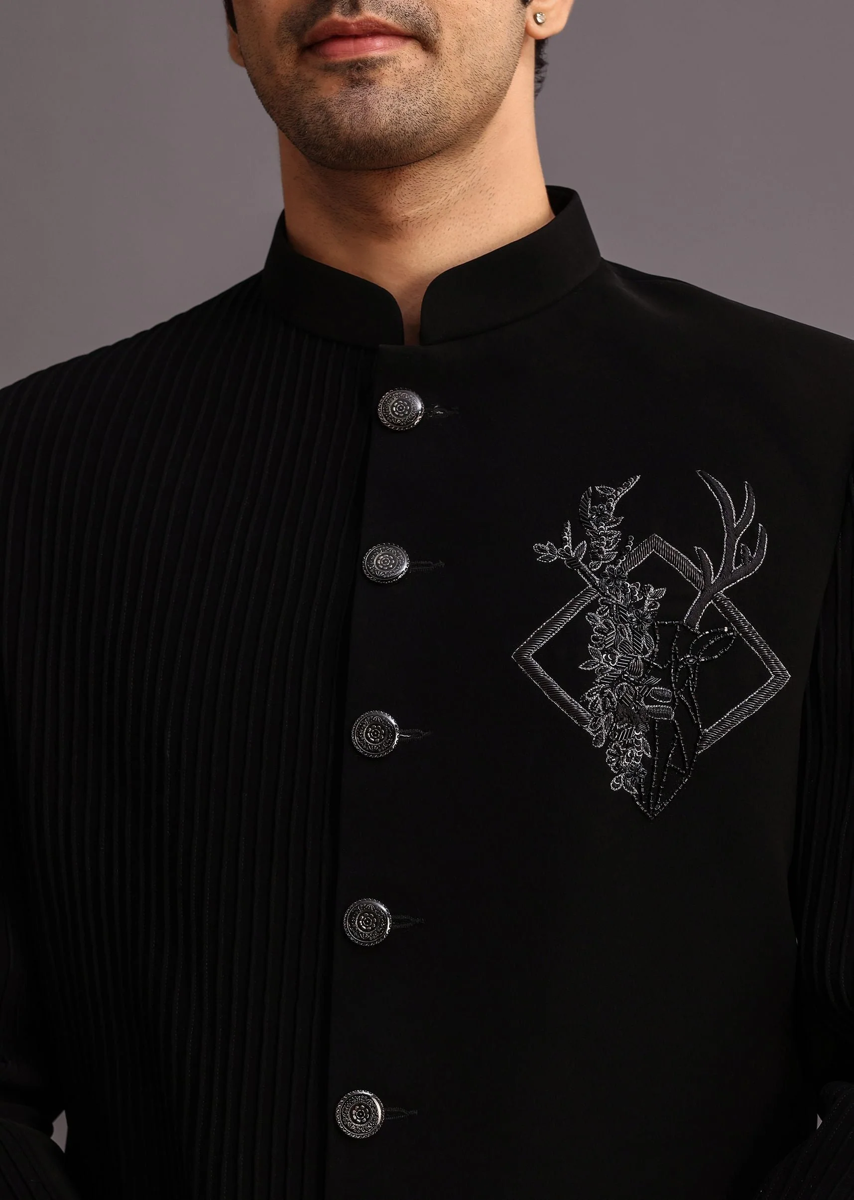 Black Zardosi Embroidered Indowestern Trouser Suit - Image 3
