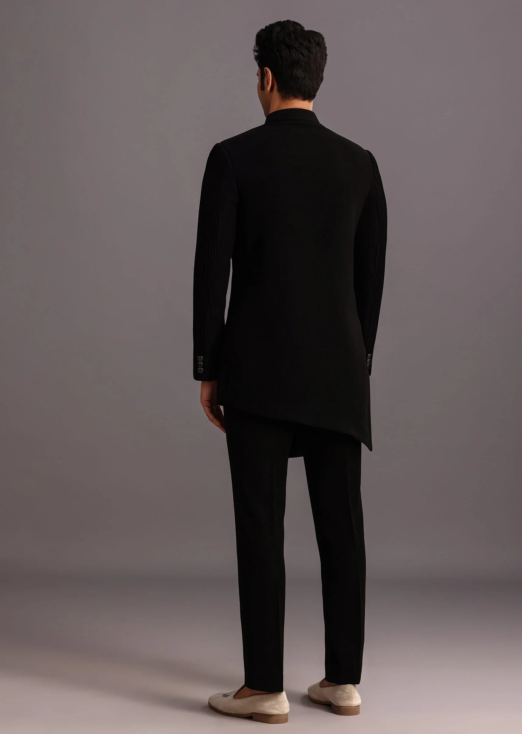 Black Zardosi Embroidered Indowestern Trouser Suit - Image 5