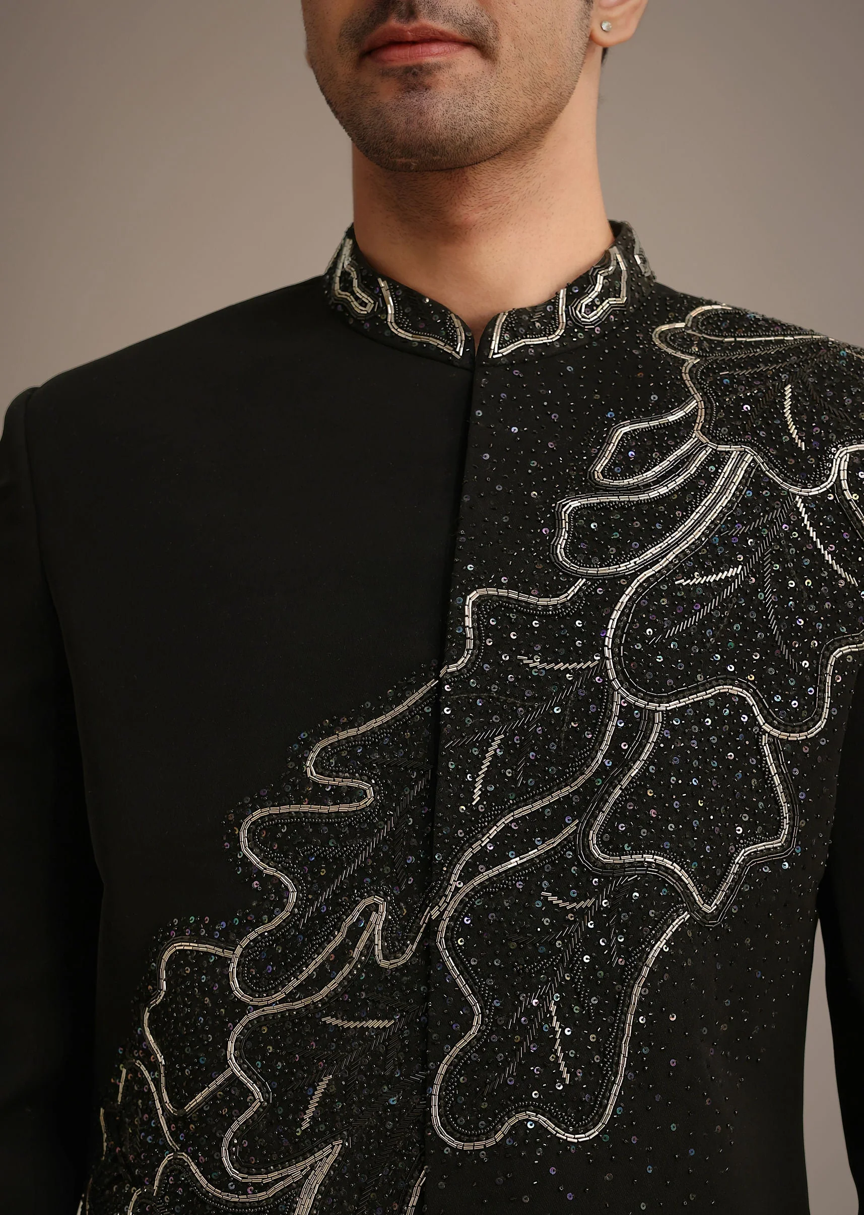 Black Zardozi Embroidered Indowestern Set - Image 2