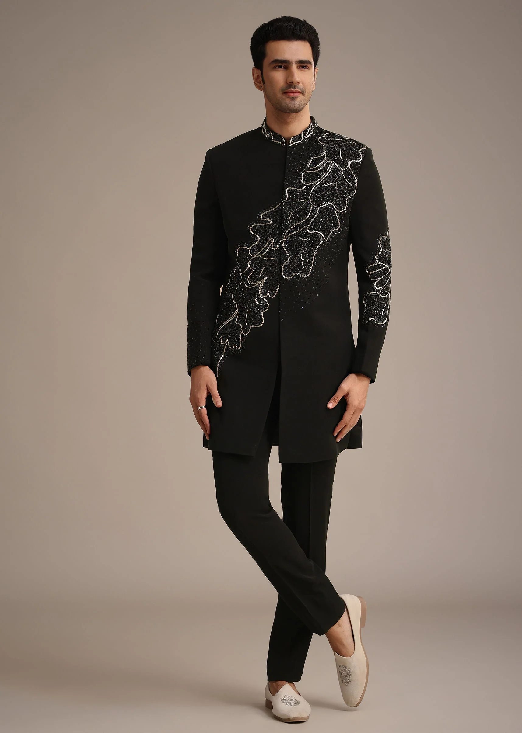 Black Zardozi Embroidered Indowestern Set - Image 3