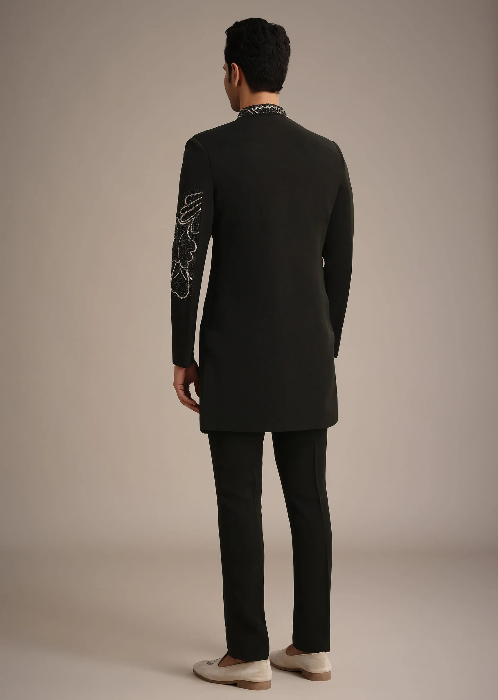 Black Zardozi Embroidered Indowestern Set - Image 5