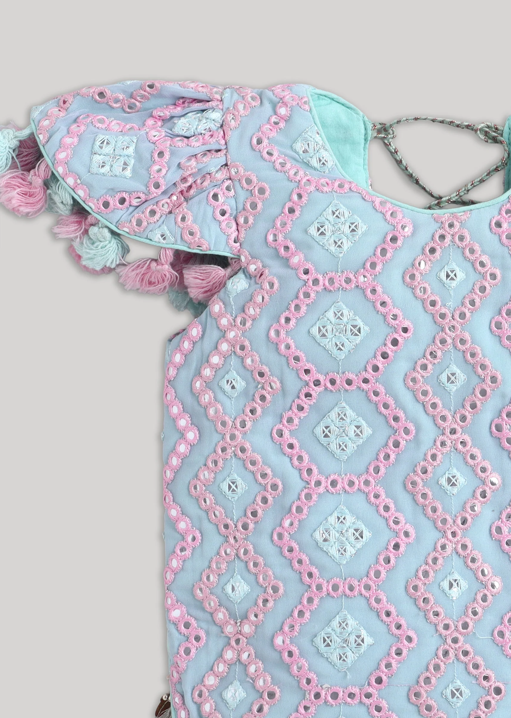 Blue And Pink Printed Salwar Kameez Set - Image 4