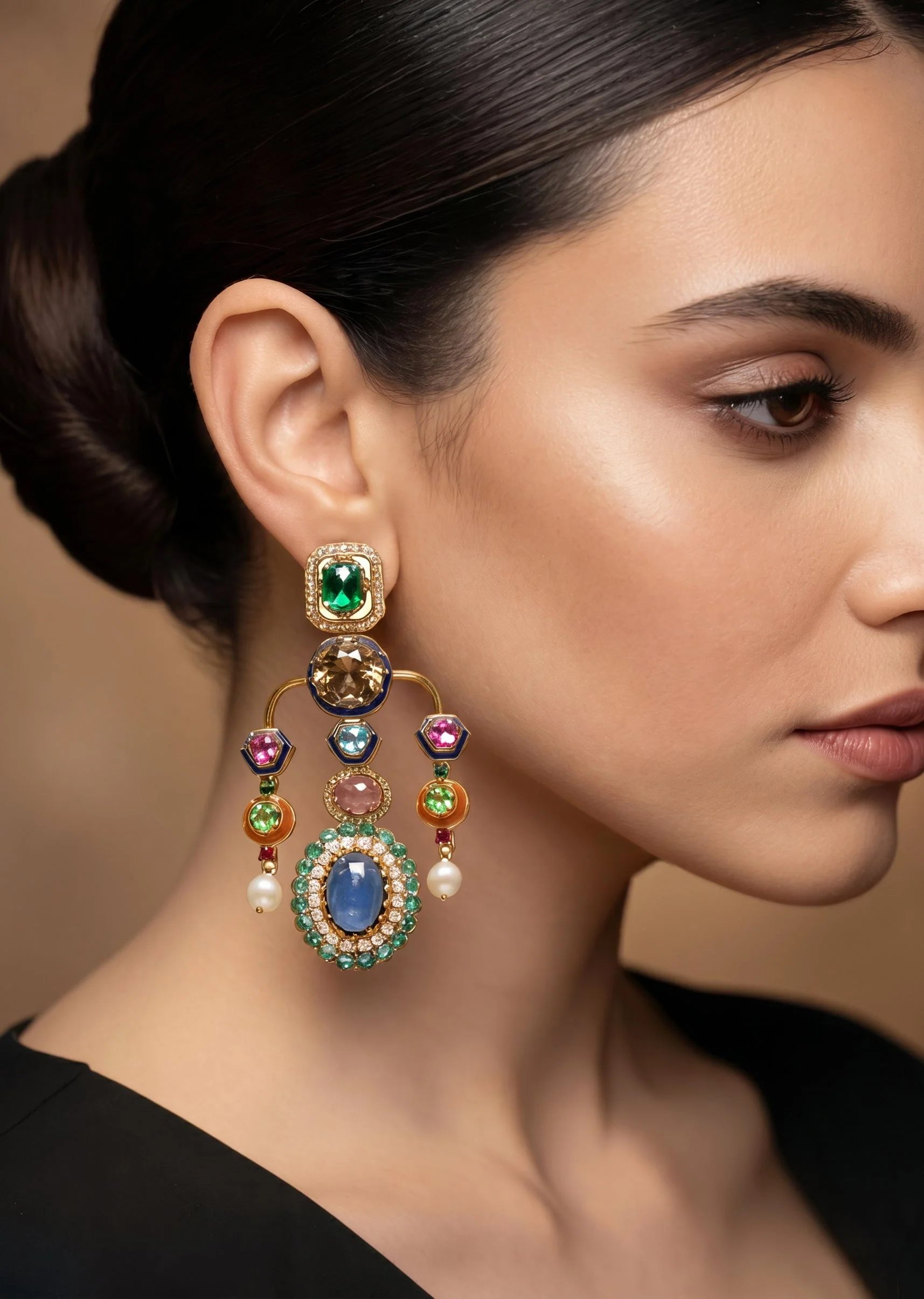 Blue And Pink Stone Statement Earrings