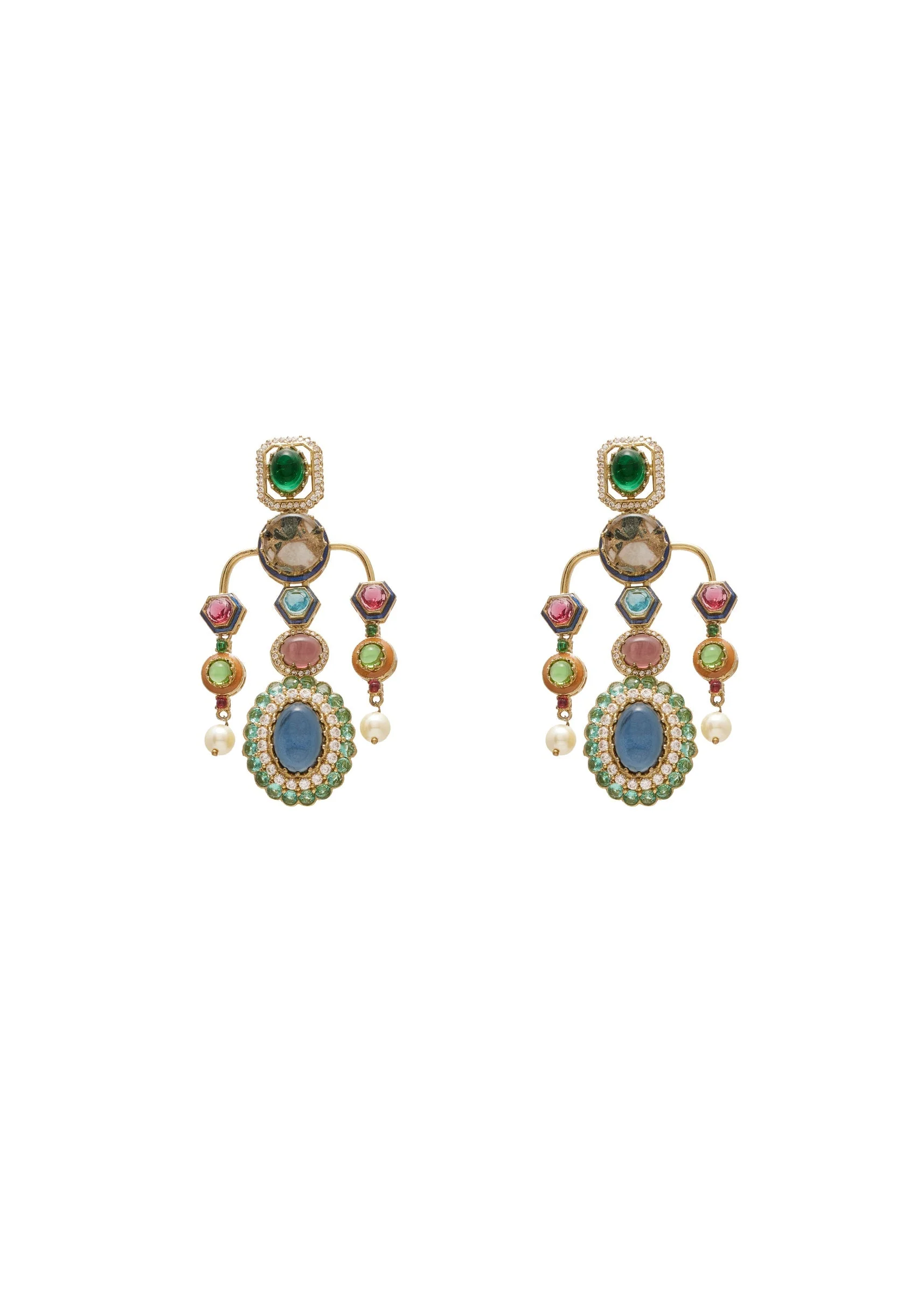 Blue And Pink Stone Statement Earrings - Image 2