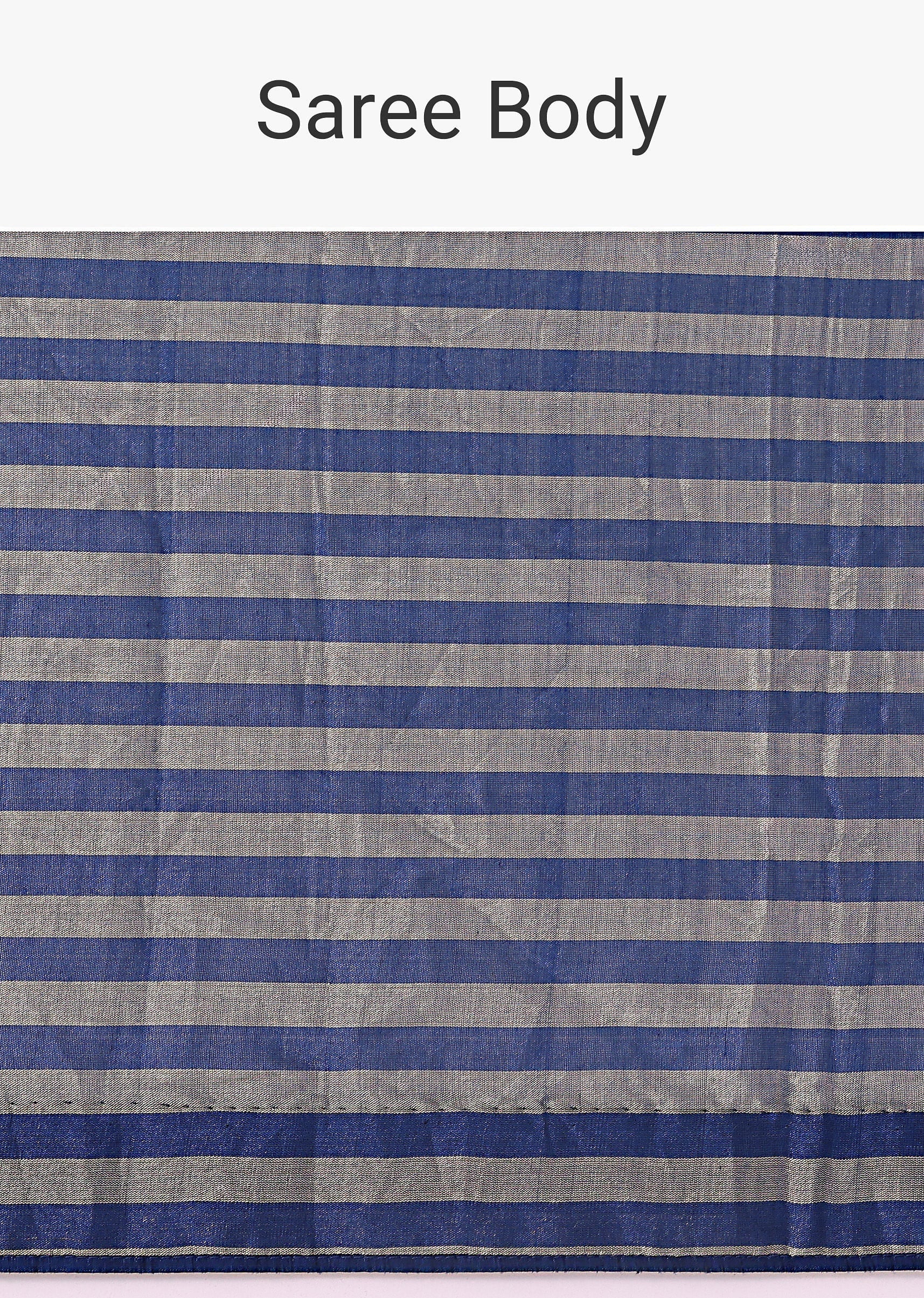Blue And Silver Half Striped Chanderi Saree Wiith Stitched Blouse - Image 8
