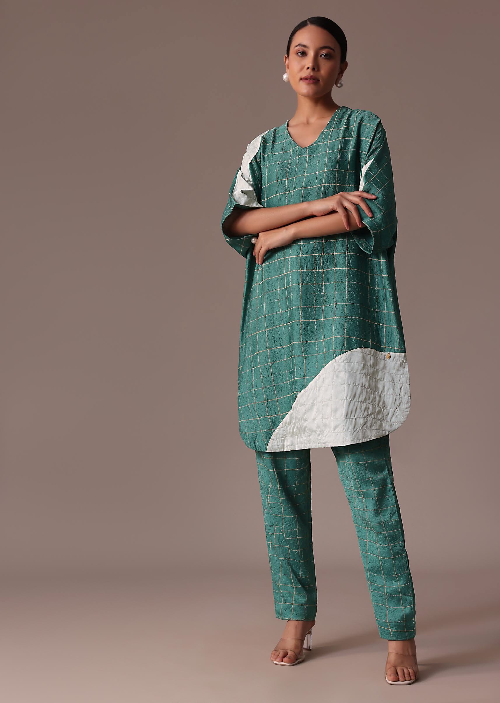 Blue And White Colour Block Print Crepe Co Ord Set - Image 4