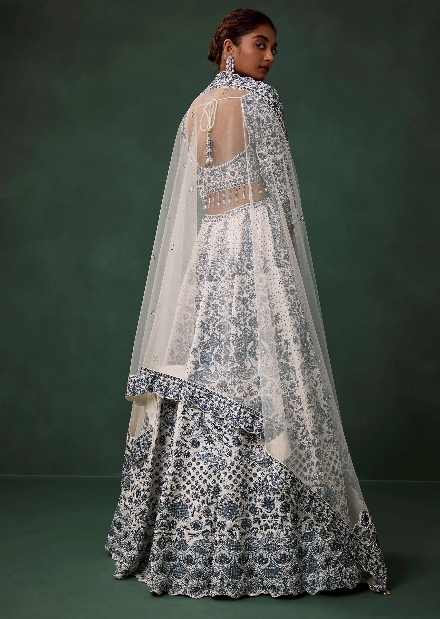 Blue and White Kali Bridal Georgette Lehenga Set with Heavy Embroidery - Image 2