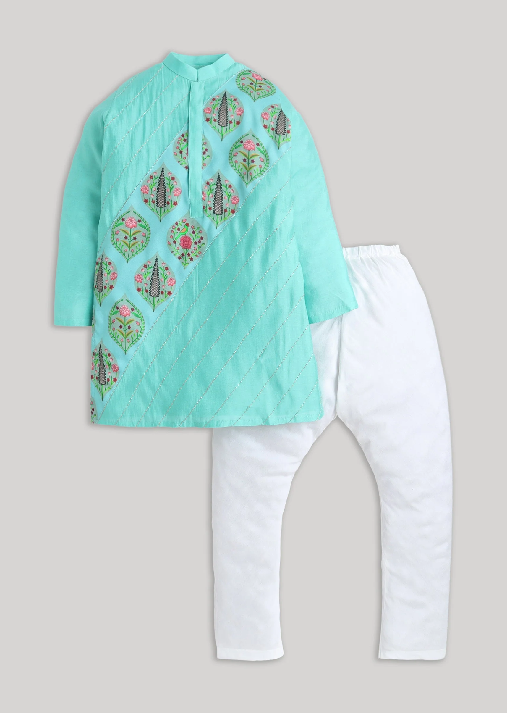 Blue And White Kids Kurta Set