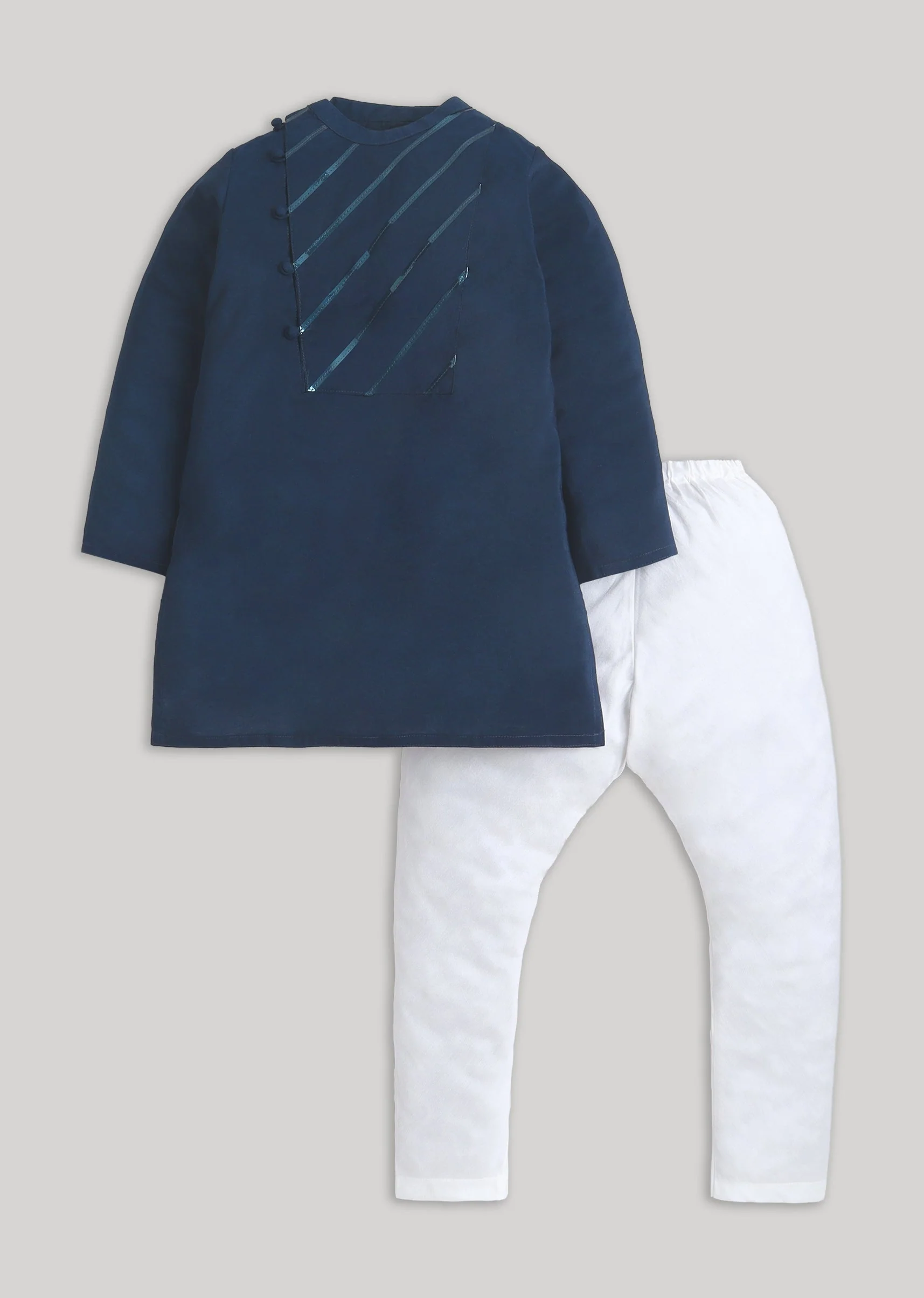 Blue And White Sequins Kids Kurta Set