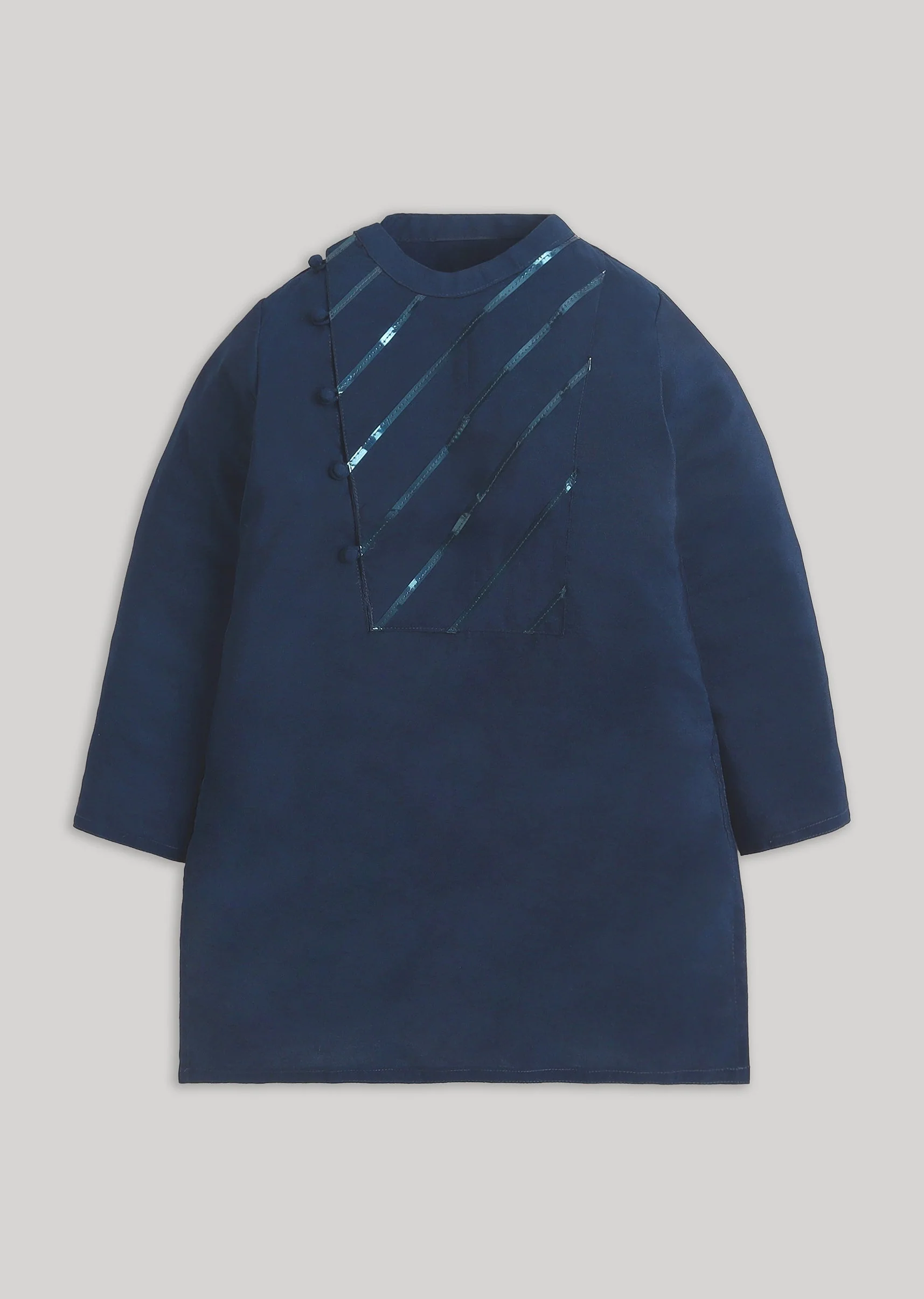 Blue And White Sequins Kids Kurta Set - Image 2