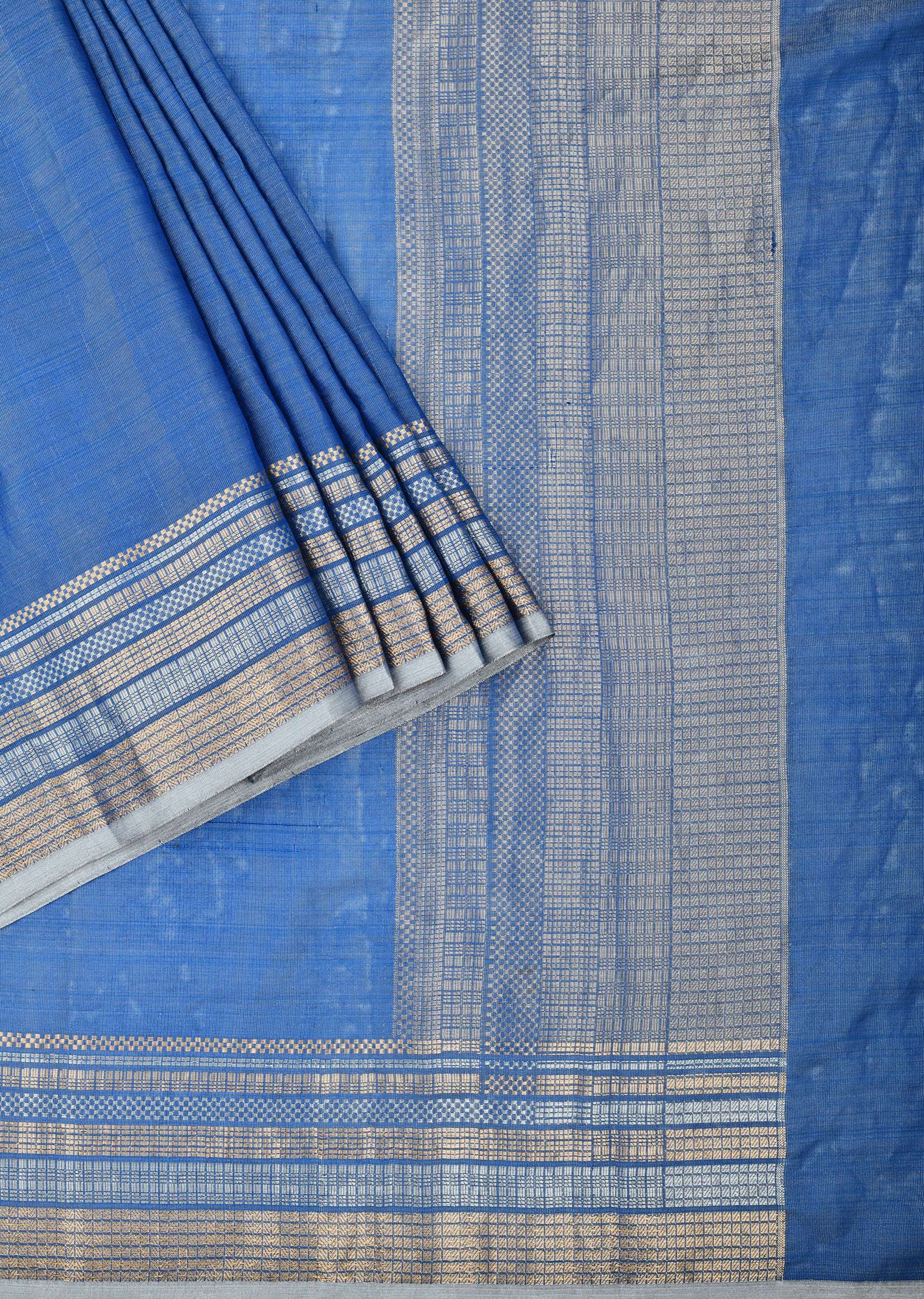 Blue Banarasi Silk Saree With Silver Zari Pallu And Unstitched Blouse Piece - Image 3