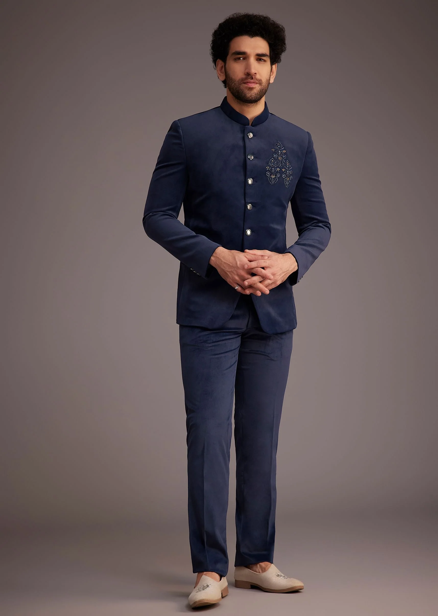 Blue Bandhgala With Embroidered Motif - Image 2