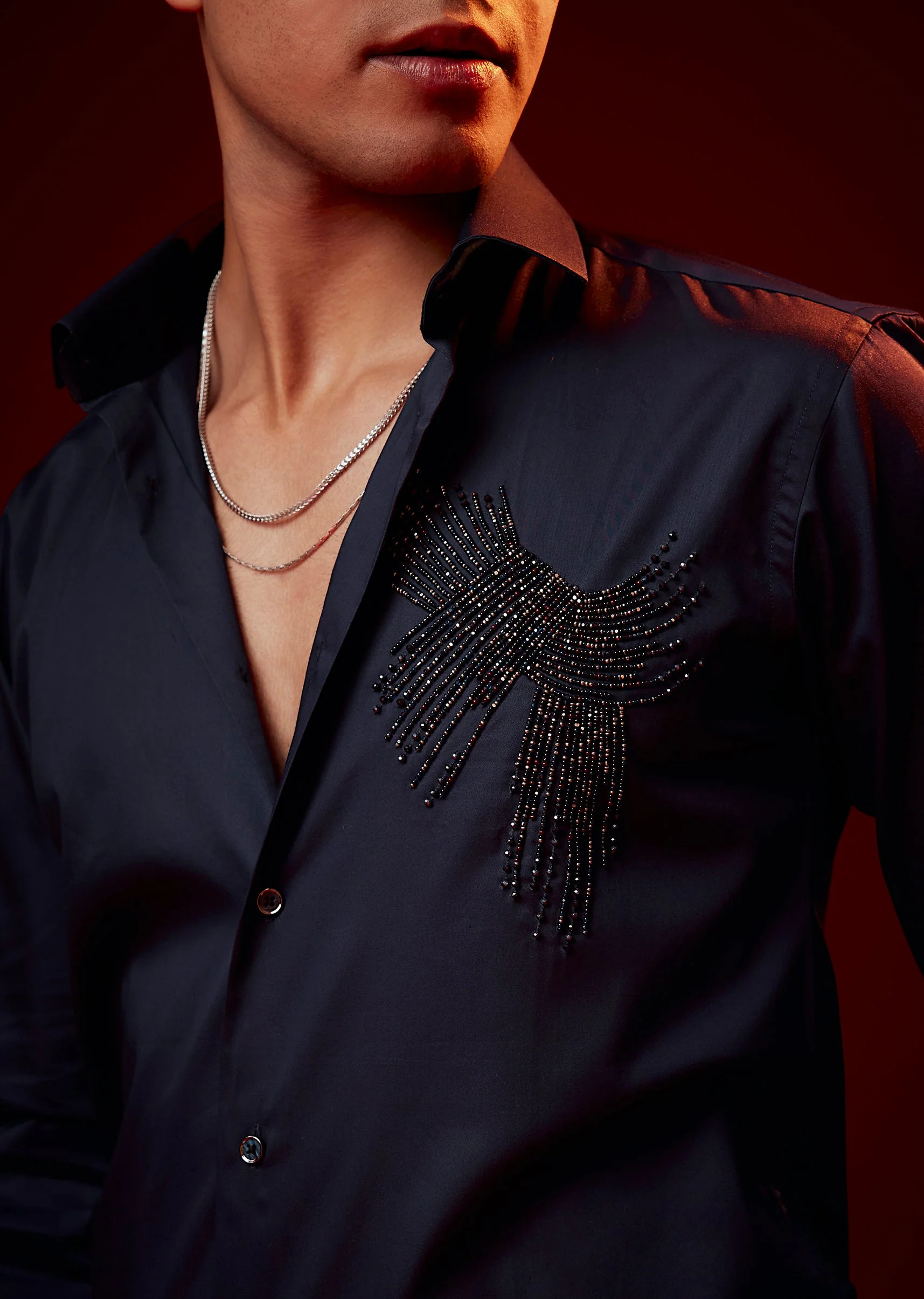 Blue Bead Embroidered Silk Blend Shirt - Image 2