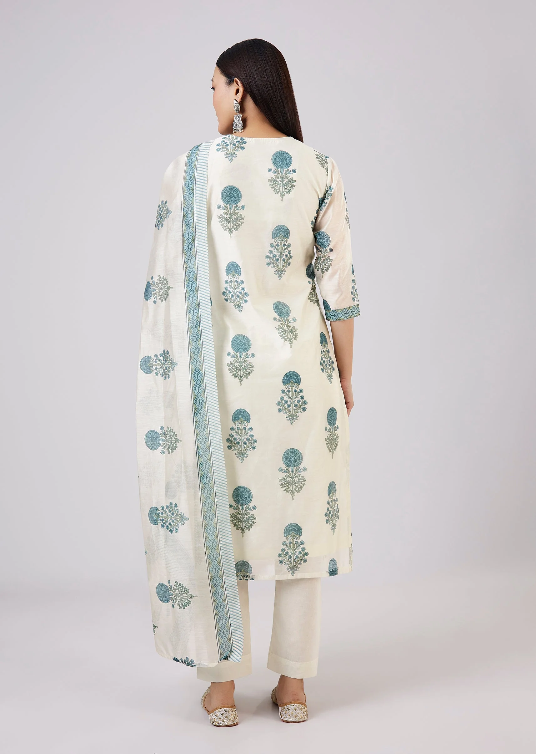 Blue Block Print Chanderi Kurta Set - Image 5