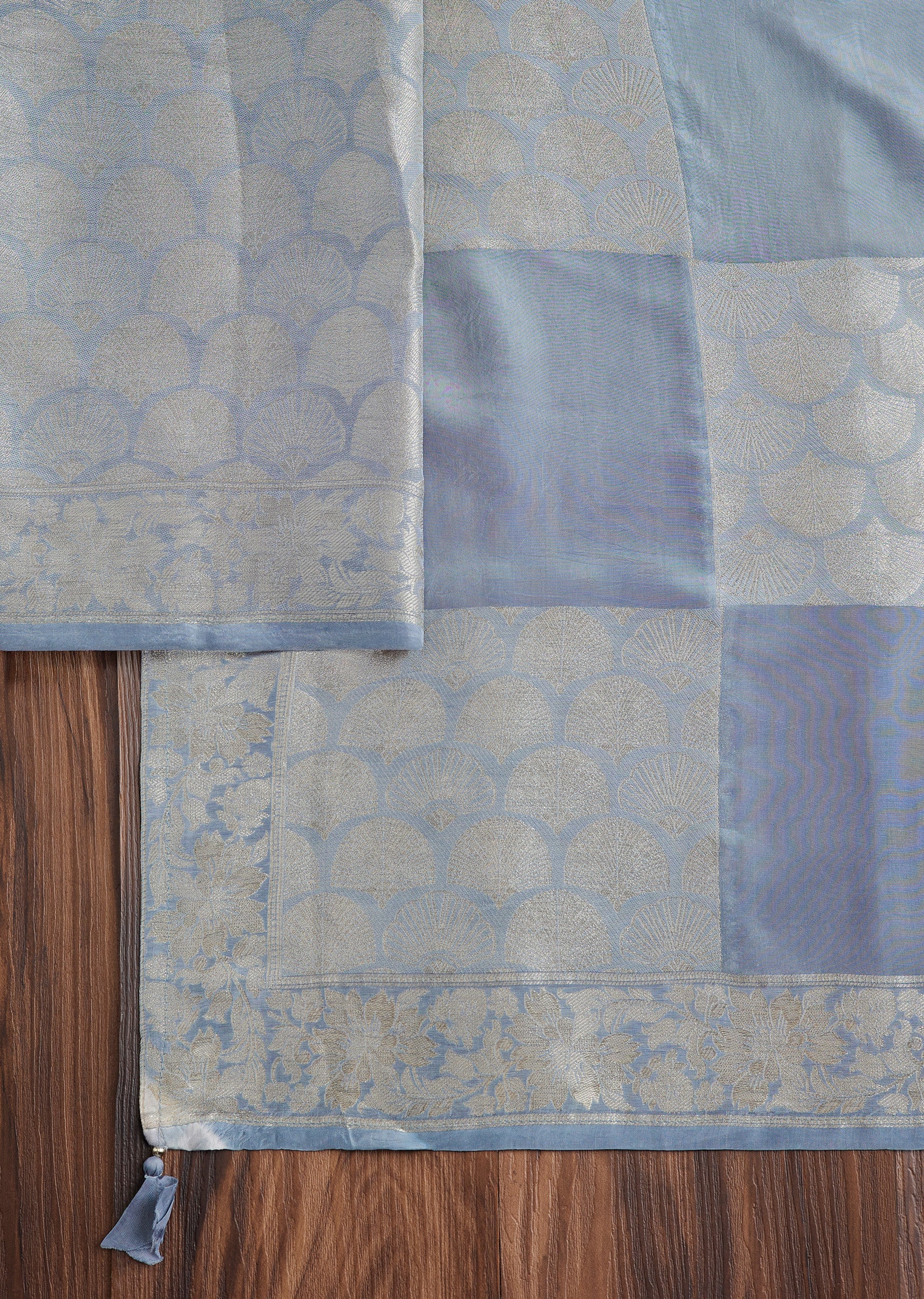 Blue Brocade Embroidered Suit - Image 3