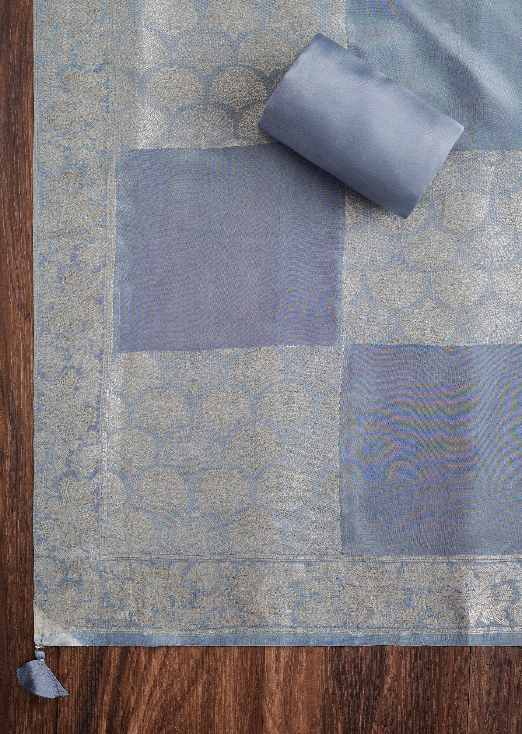 Blue Brocade Embroidered Suit - Image 4