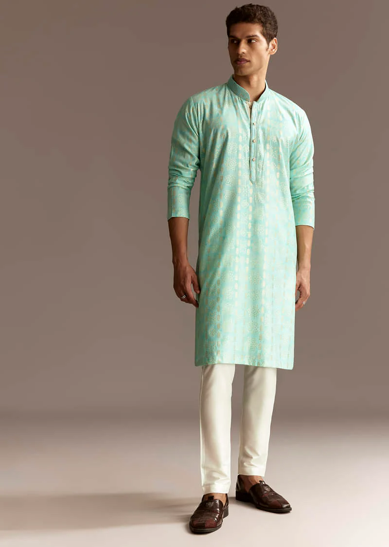 Blue Chanderi Kurta Set - Image 2