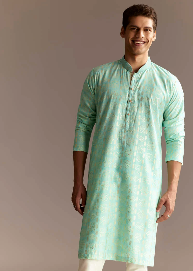 Blue Chanderi Kurta Set - Image 3