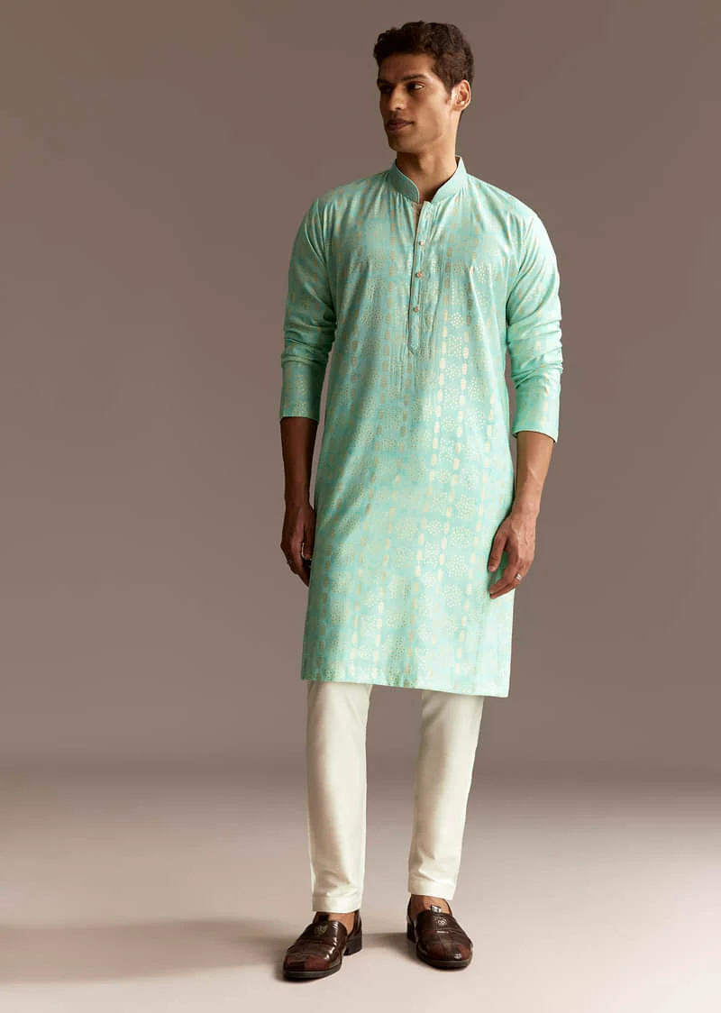 Blue Chanderi Kurta Set - Image 4
