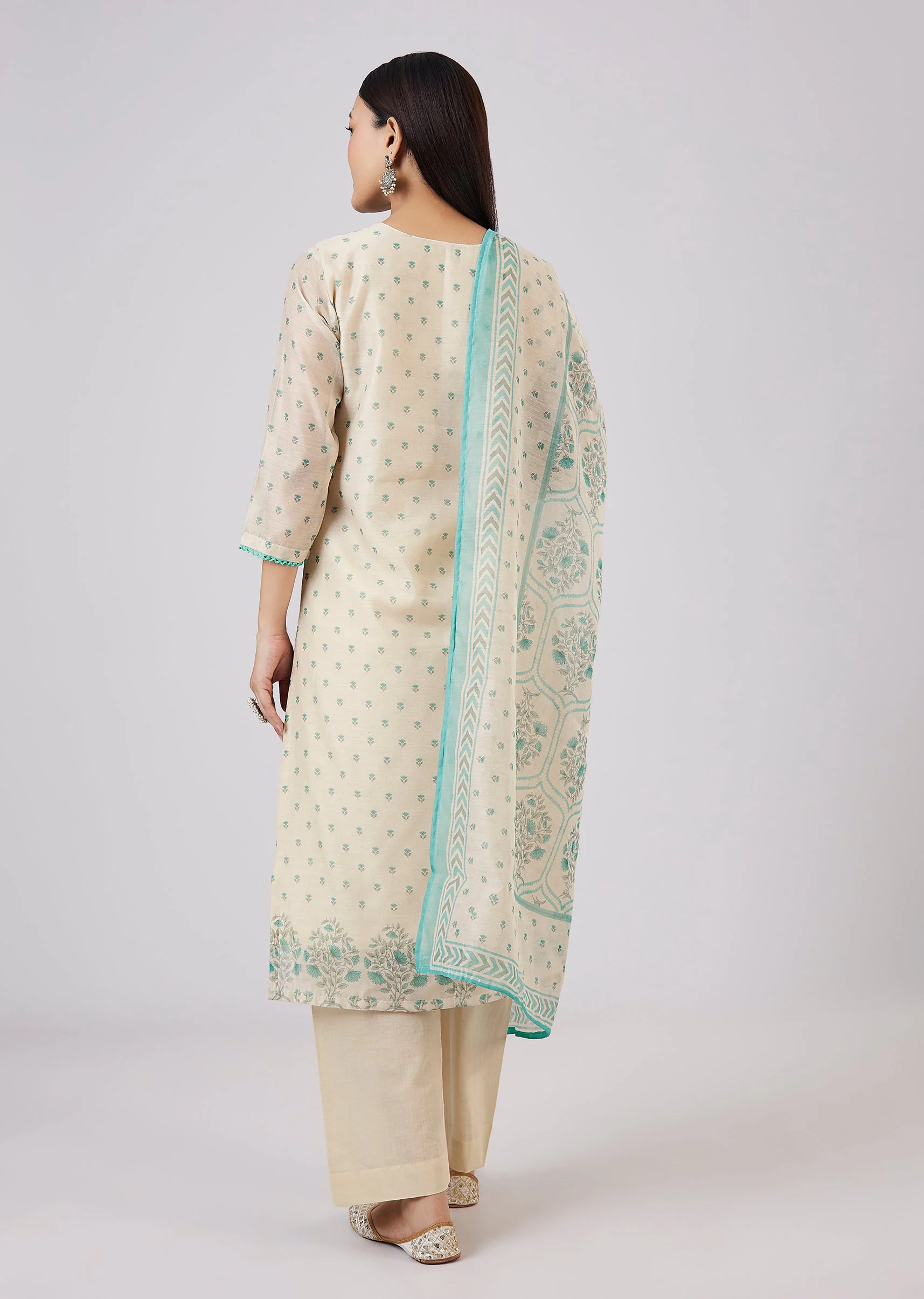 Blue Chanderi Kurta Set With Zari And Sequins - Image 5