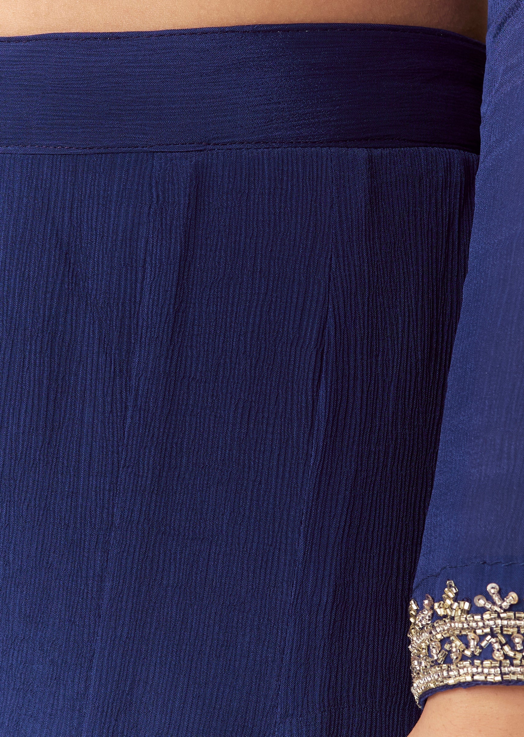 Blue Chinon Palazzo Suit With Cutdana Beadwork And Sweetheart Neckline - Image 6