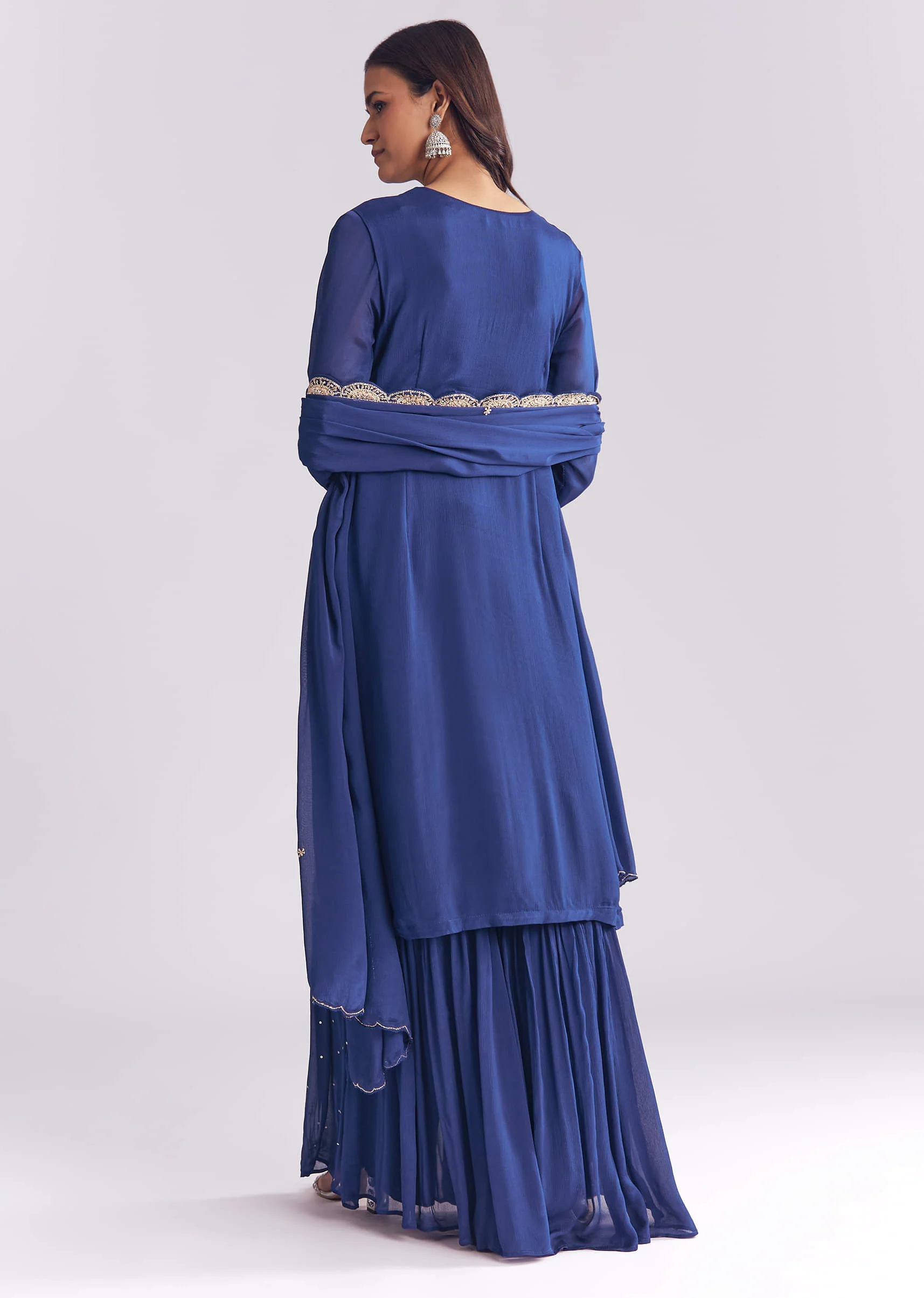Blue Chinon Sharara Suit With Cutdana And Sequins Embroidery - Image 5