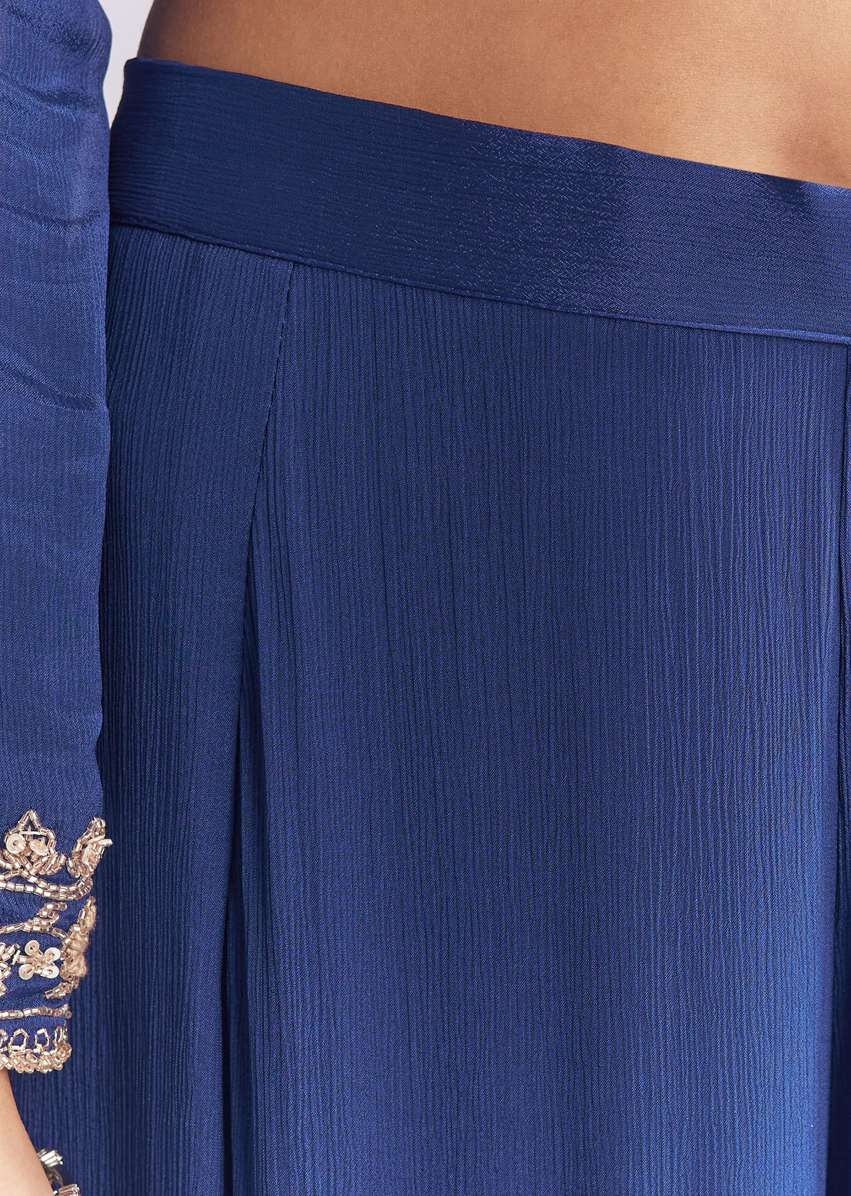 Blue Chinon Sharara Suit With Cutdana And Sequins Embroidery - Image 6
