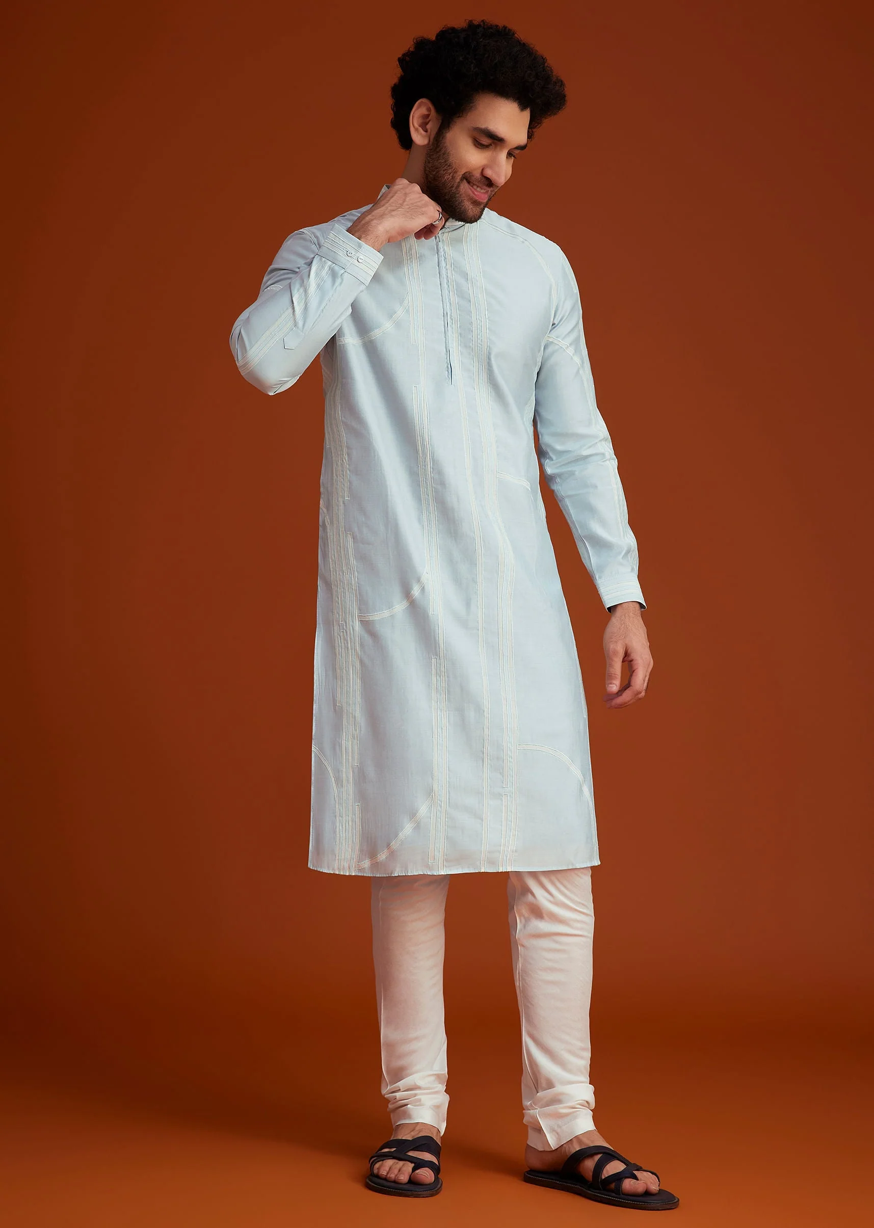 Blue Classic Kurta Pajama Set - Image 4