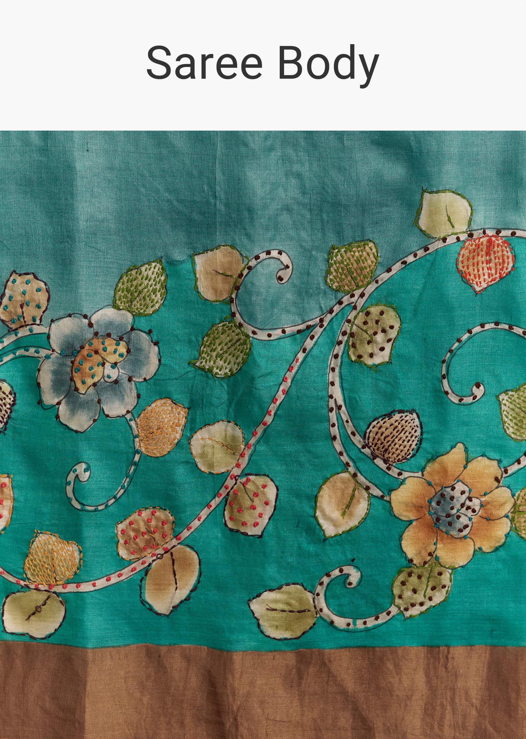 Blue Cotton Silk Hand Painted Saree With Brown Border - Image 9
