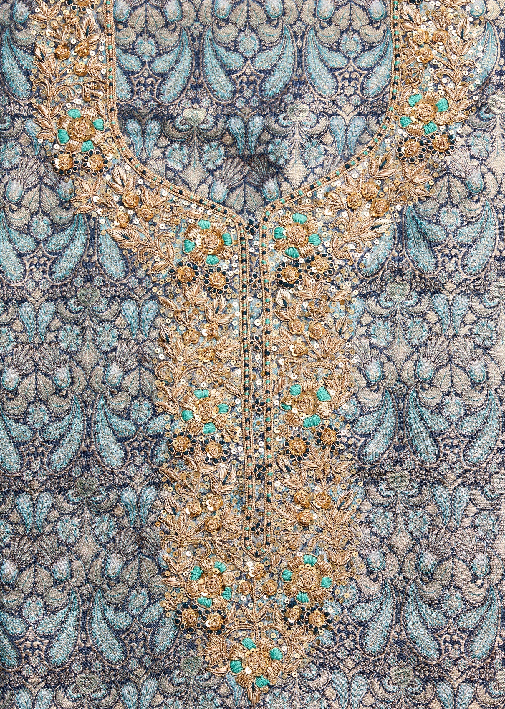 Blue Crepe Unstitched Suit With Dupatta - Image 2