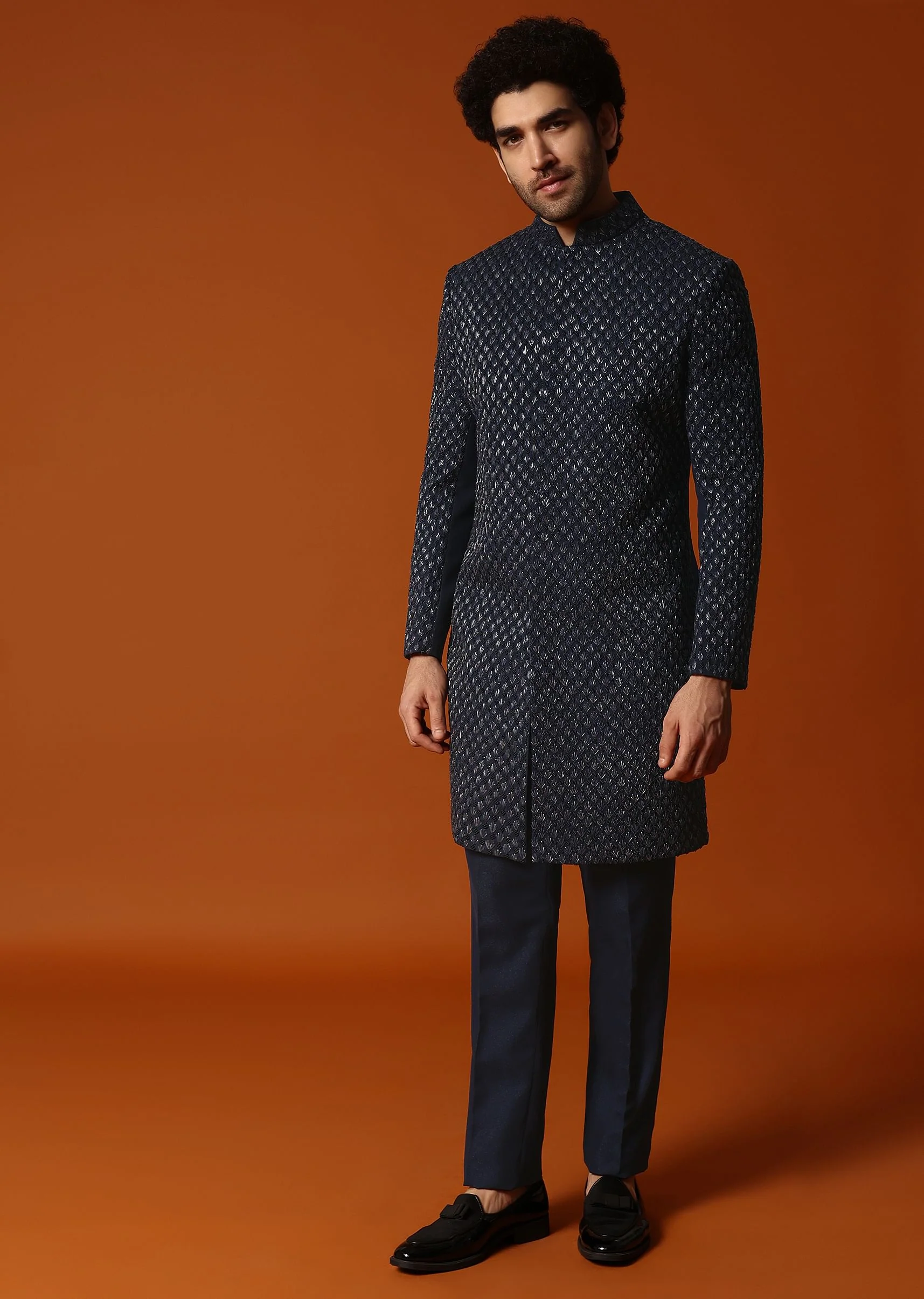 Blue Cutdana Embroidered Indowestern Suit For Men - Image 2