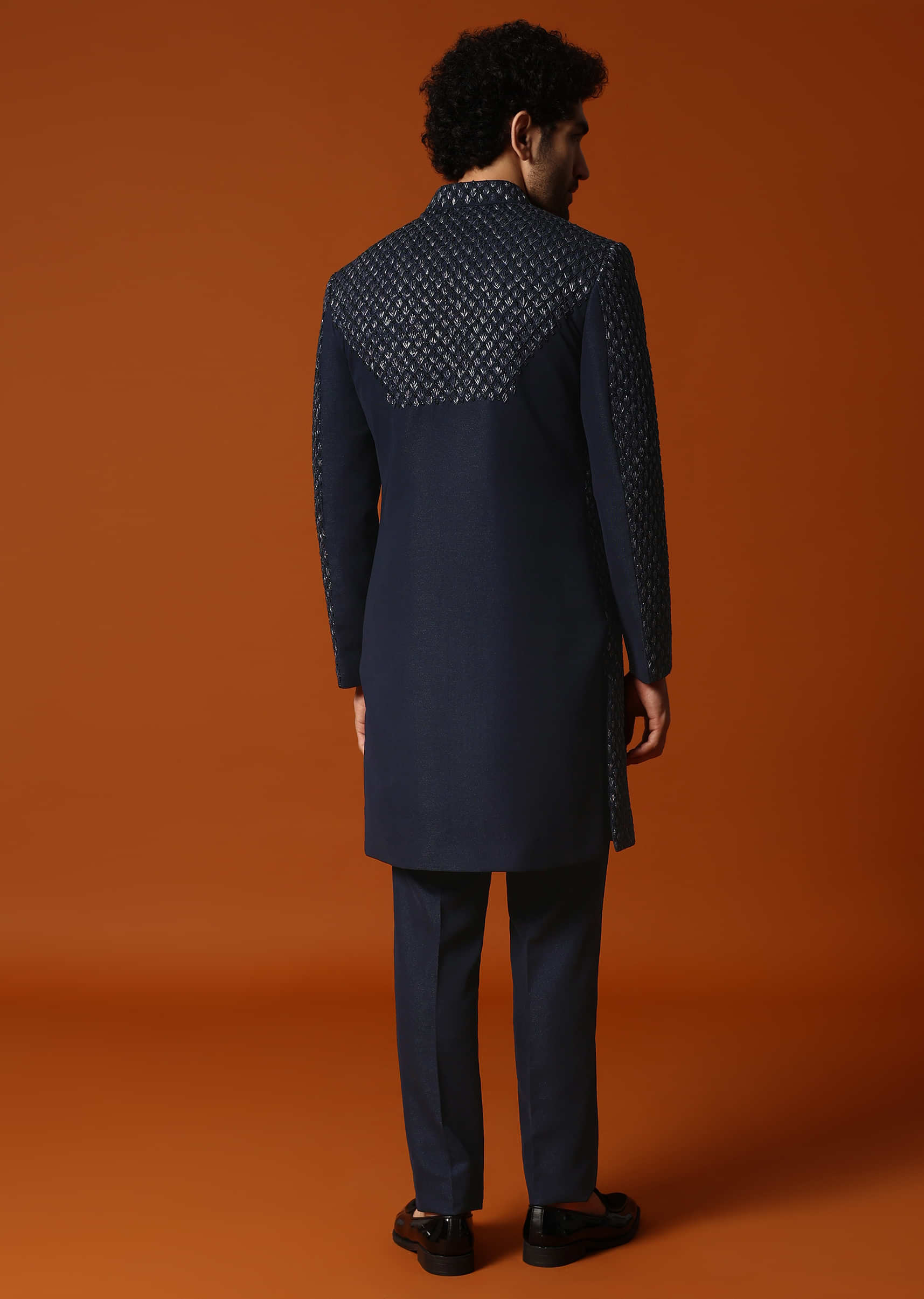 Blue Cutdana Embroidered Indowestern Suit For Men - Image 5