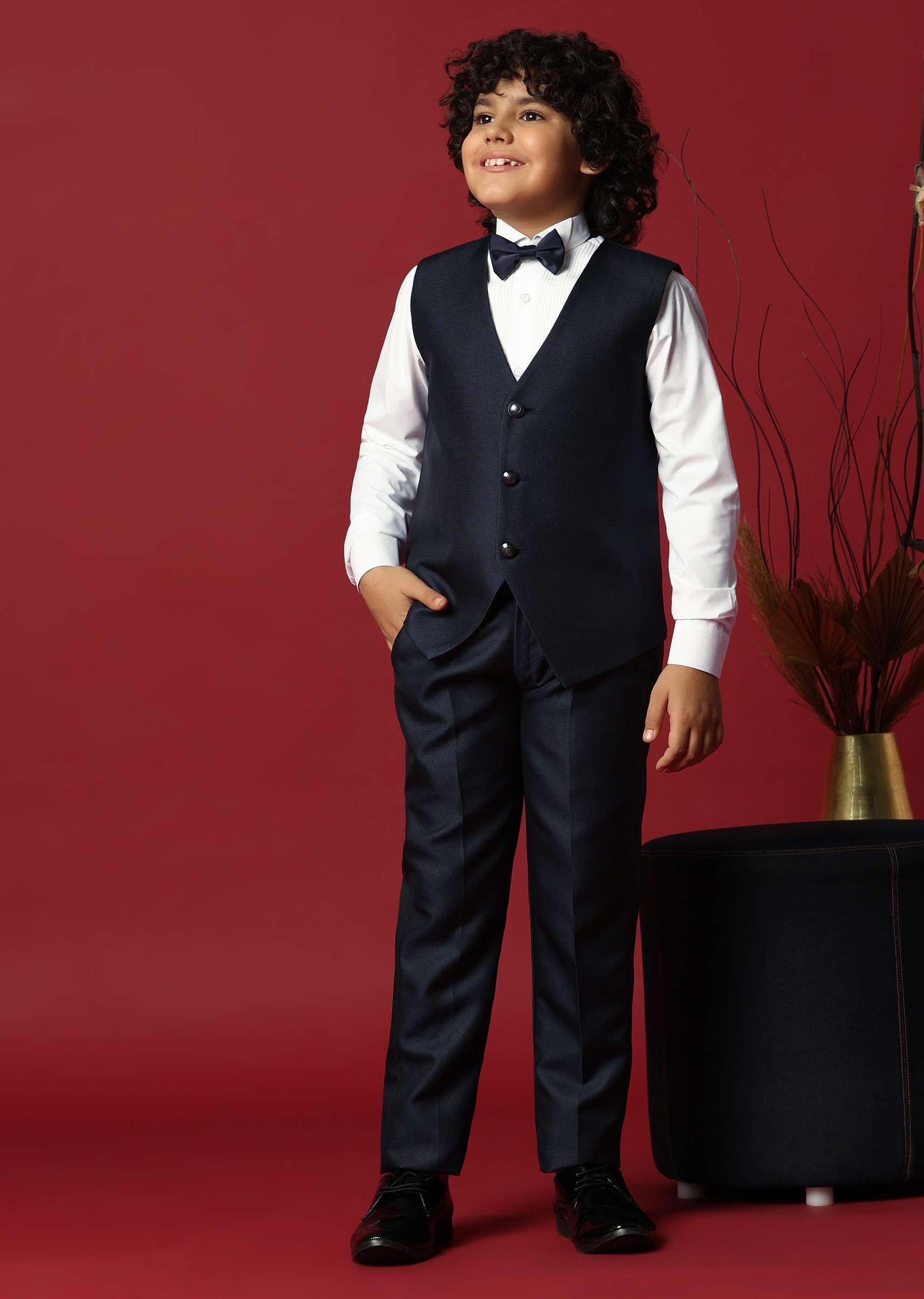 Blue Cutwork Embroidery Festive Tuxedo For Boys - Image 7