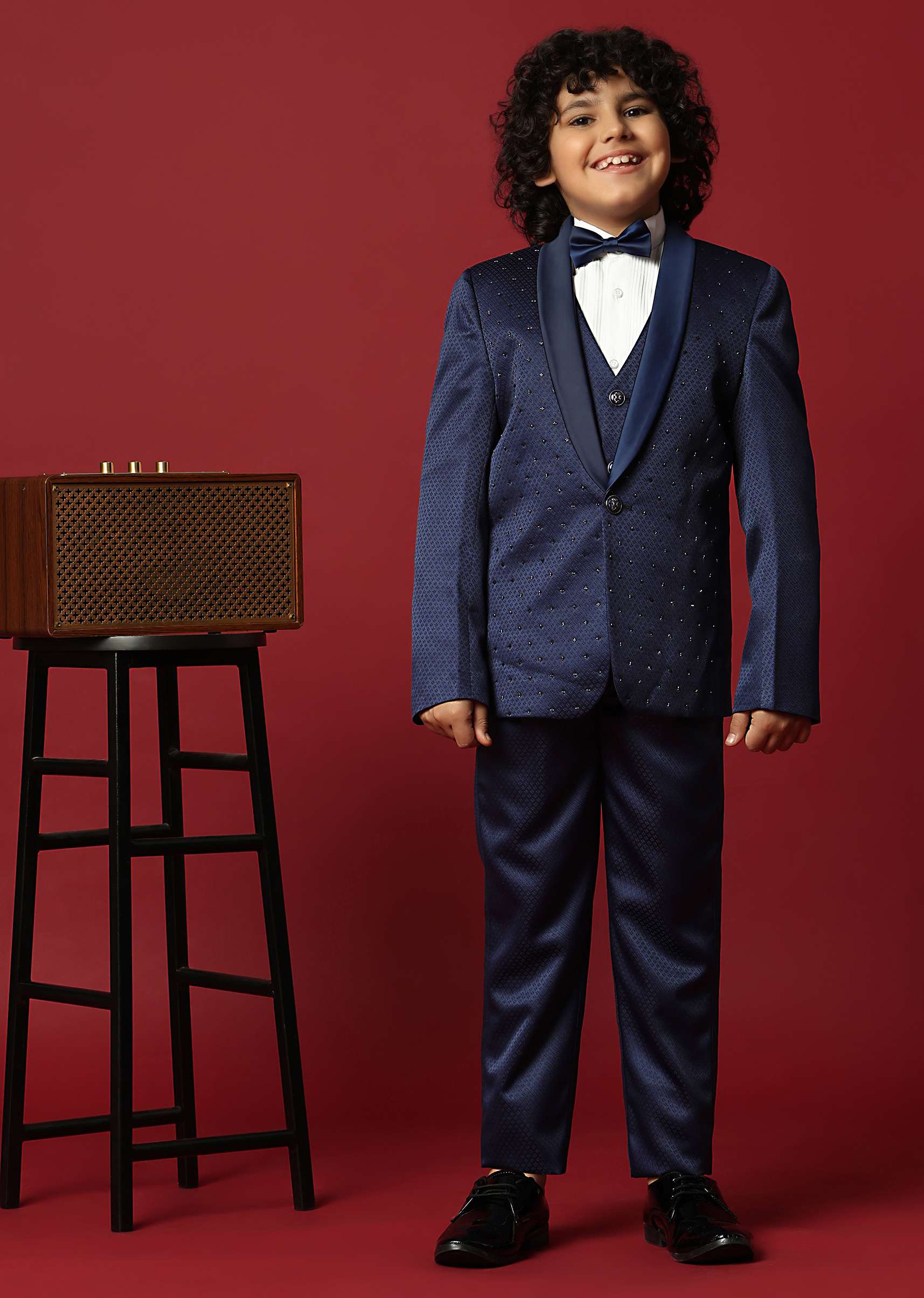 Blue Cutwork Tuxedo Set For Young Gentlemen - Image 3