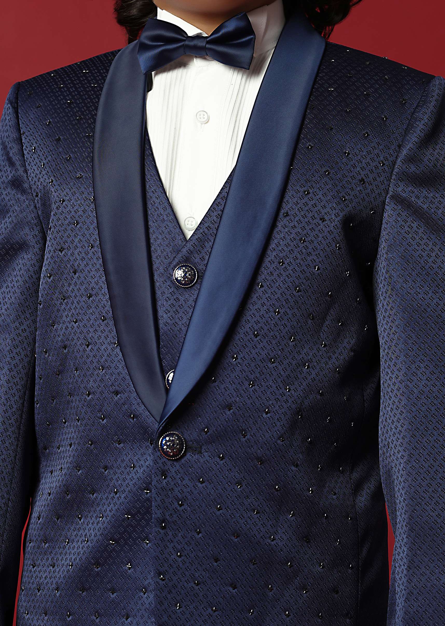 Blue Cutwork Tuxedo Set For Young Gentlemen - Image 4