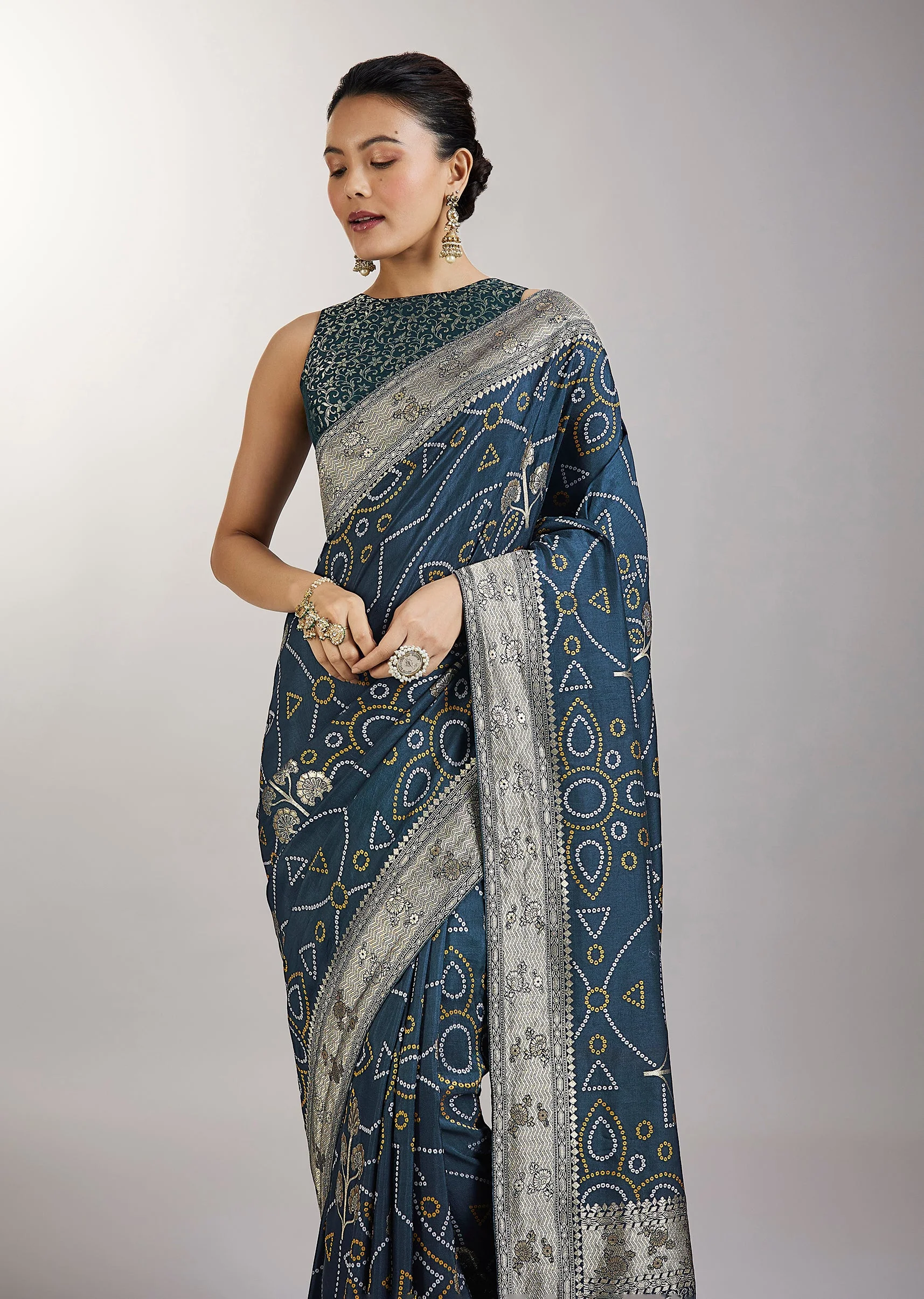 Blue Dola Silk Bandhani Saree - Image 5