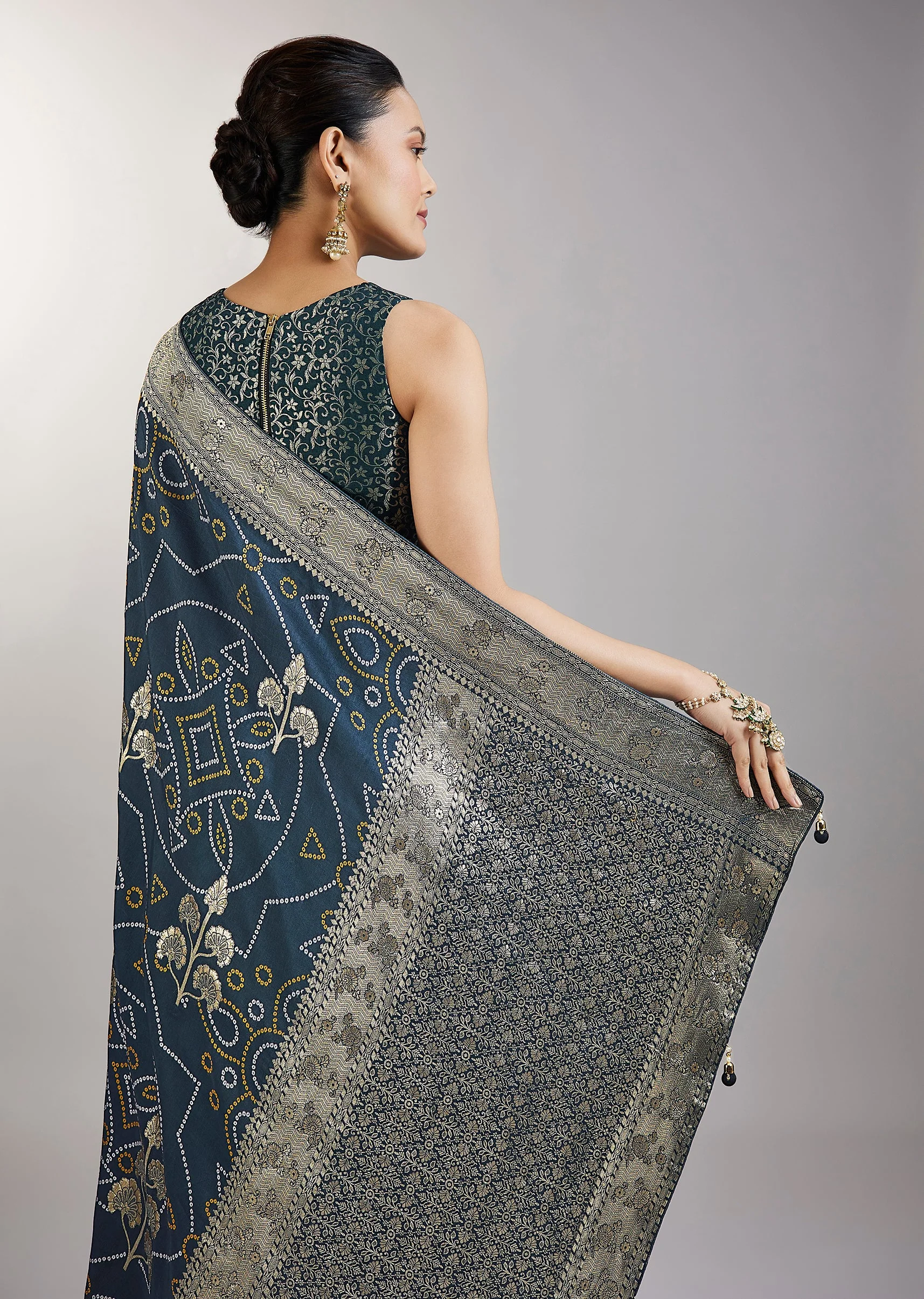 Blue Dola Silk Bandhani Saree - Image 6