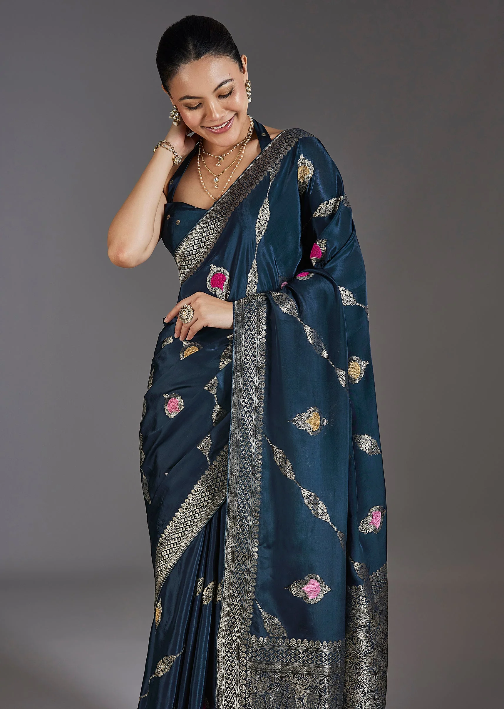 Blue Dola Silk Saree - Image 5