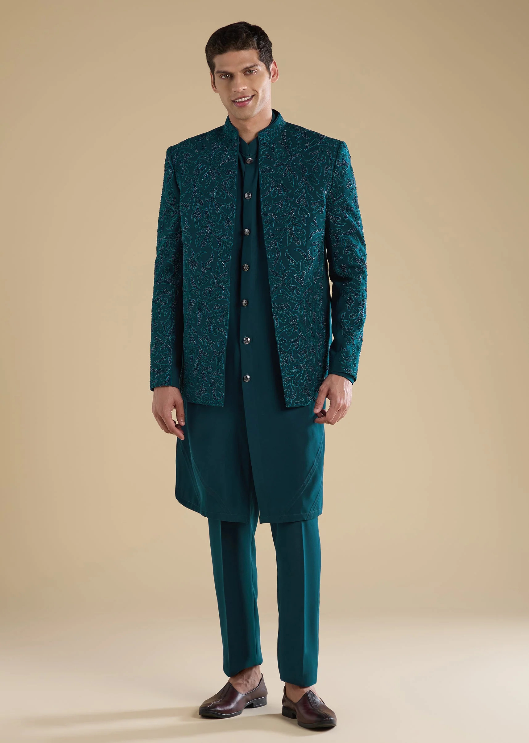 Blue Embellished Jodhpuri Set With Kurta And Pants - Image 2