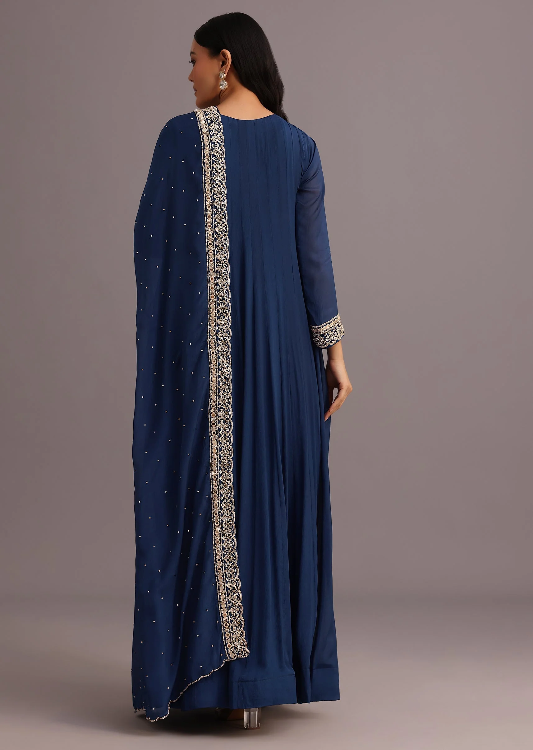 Blue Embroidered Anarkali Suit With Dupatta - Image 5