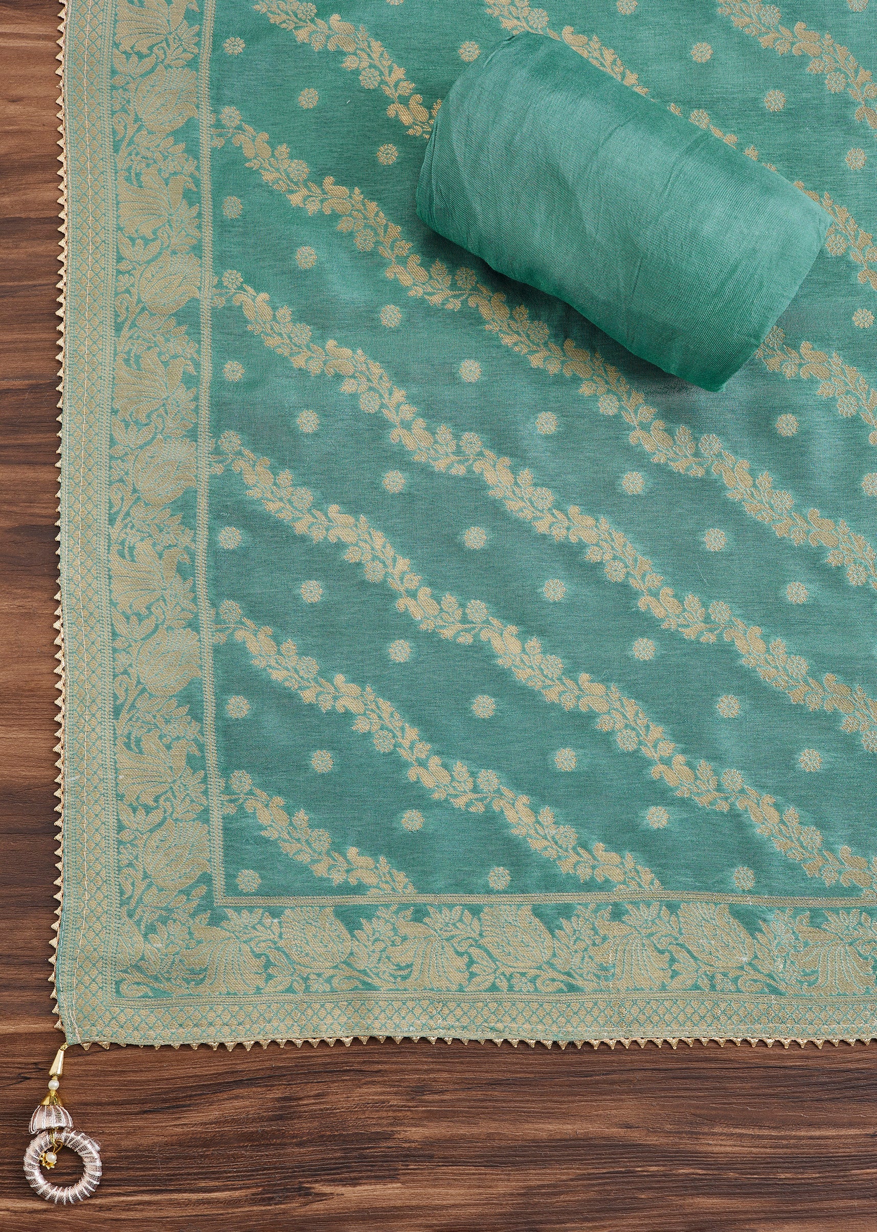 Blue Embroidered Chanderi Suit - Image 3