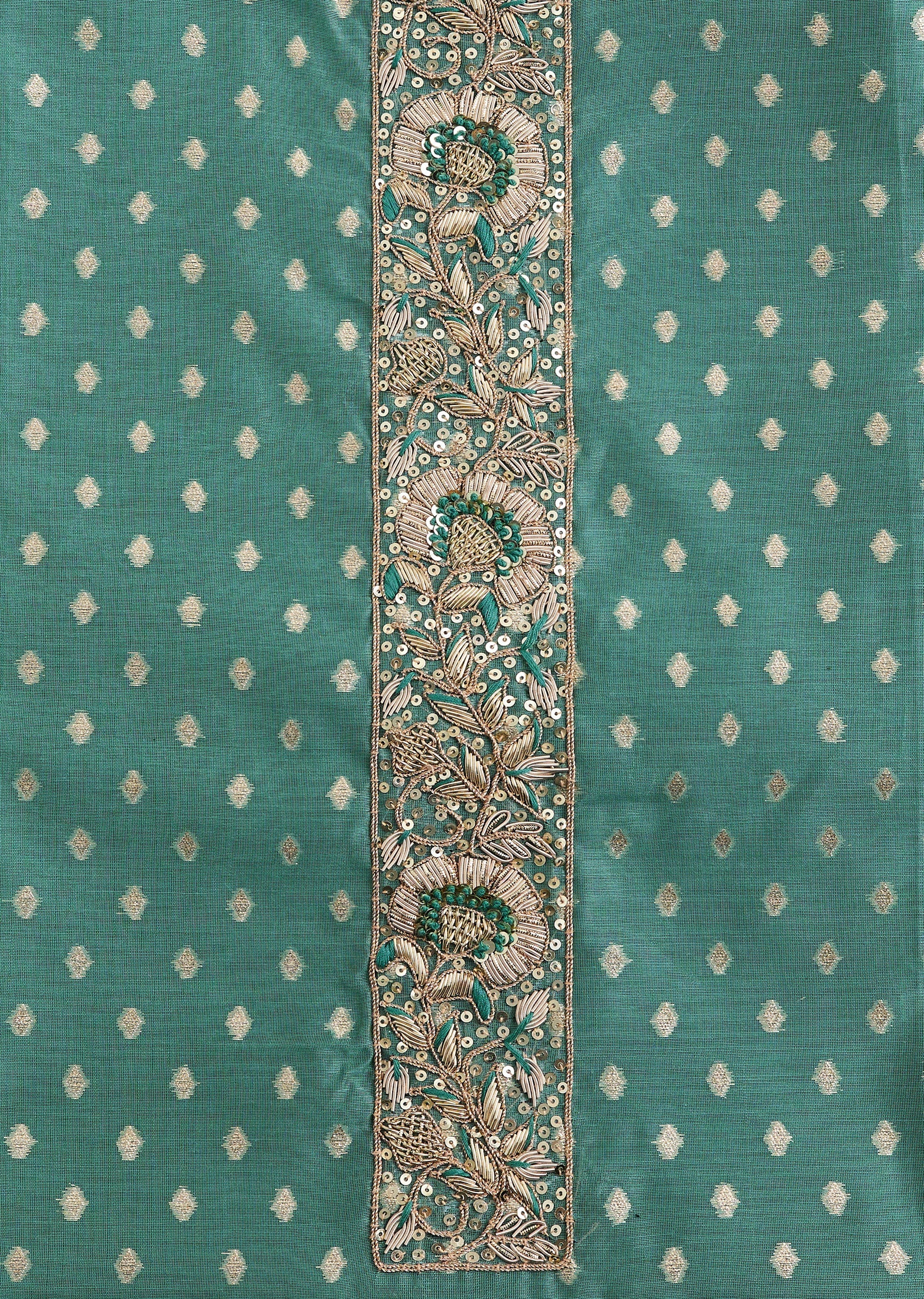 Blue Embroidered Chanderi Unstitched Suit - Image 4